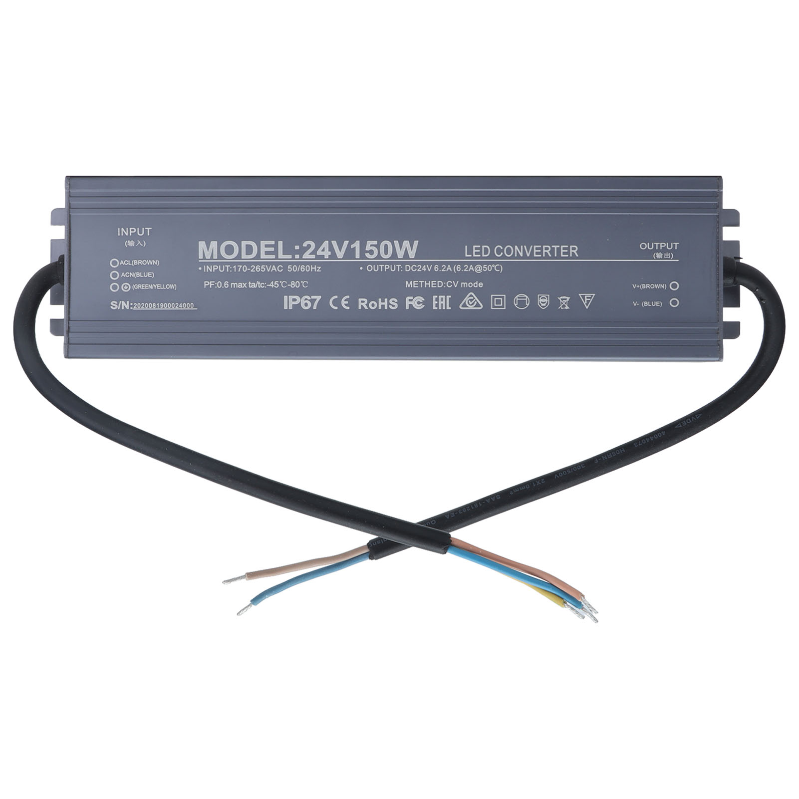 Ip67 Wasserdichtes 24v 6,2a Led-netzteil, 150w Transformator Für Led-streifen, Ac 100-240v