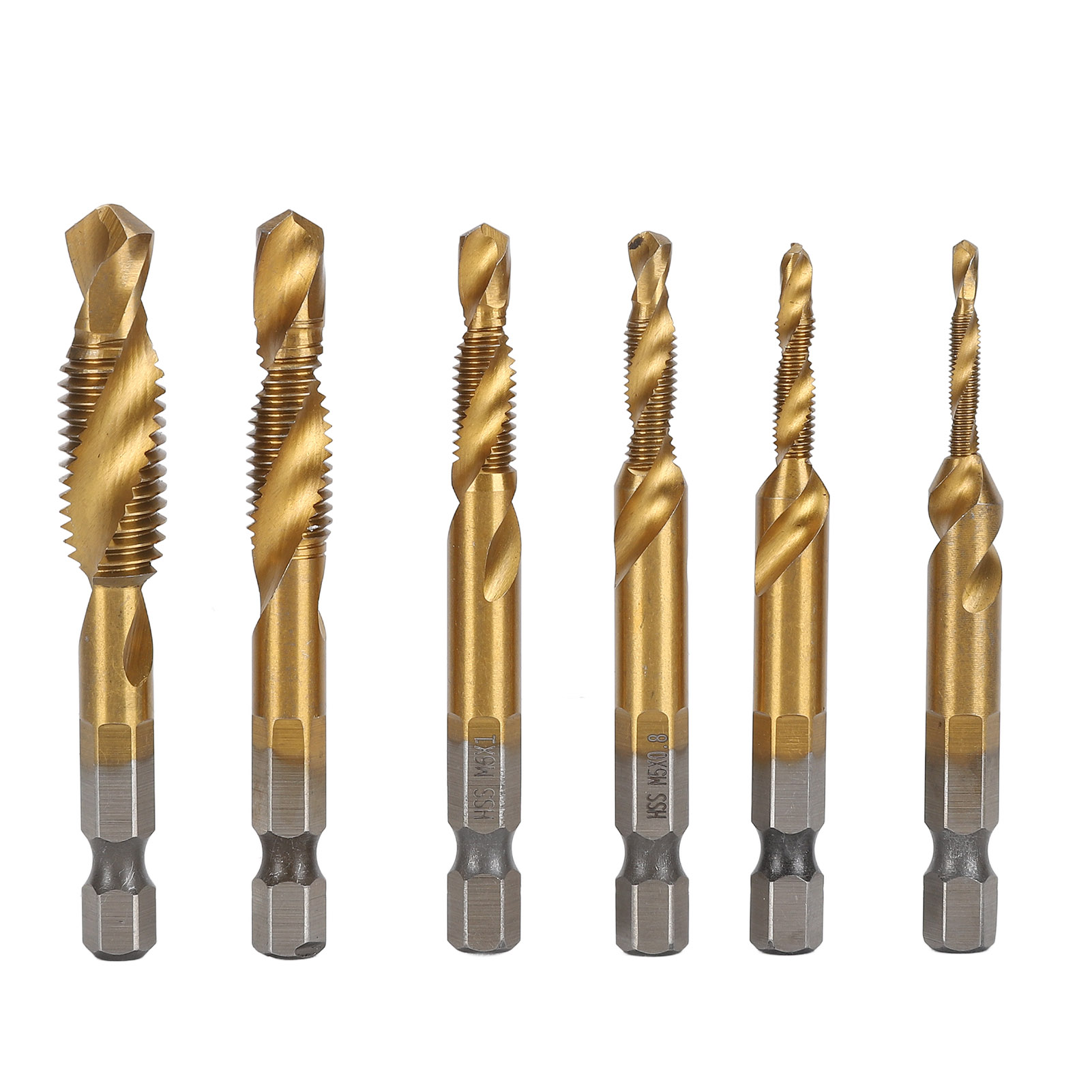 6-teiliges 1/4"-sechskant-spiralbohrer- Und Gewindebohrer-set Zum Bohren, Gewindeschneiden Und Anfasen, Titanbeschichtet