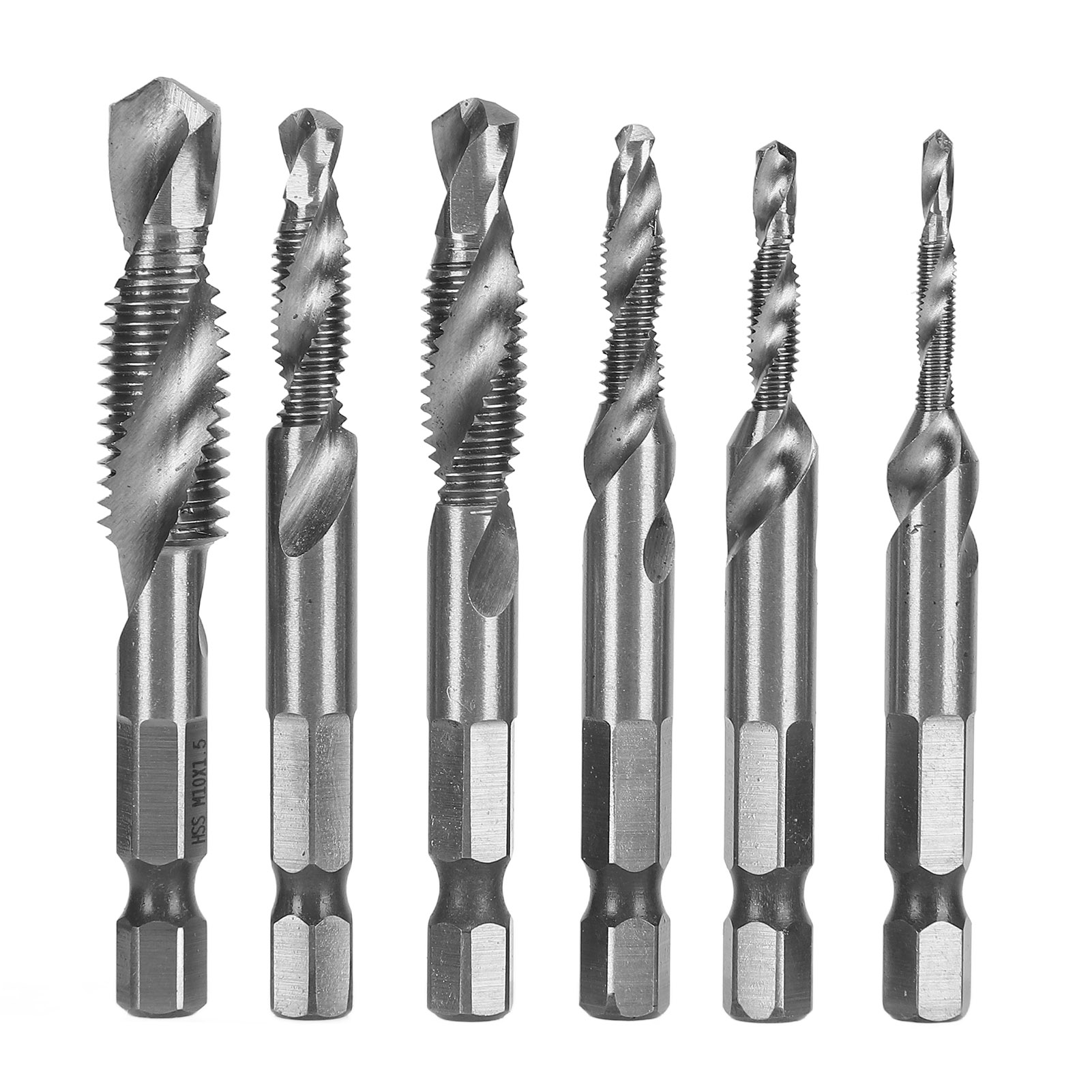 6-teiliges Set Aus 1/4-zoll-sechskant-bohrern Und -gewindebohrern Zum Bohren, Gewindeschneiden Und Anfasen