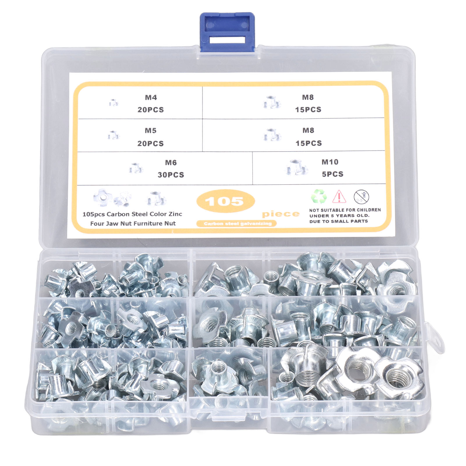 105-teiliges Reparatur- Und Montageset Mit M4-m10-t-nutensteinen Aus Verzinktem Stahl.