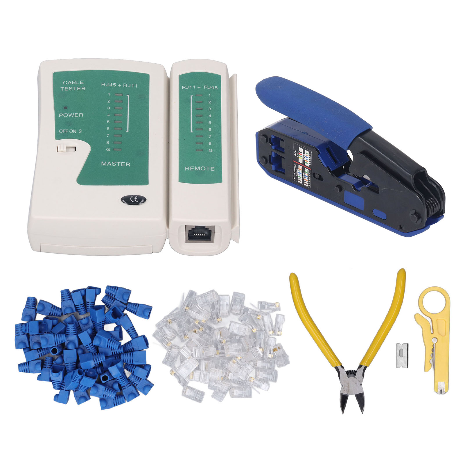 Rj45-crimpset Mit Abisolierzange Und Netzwerktester Für Cat5/cat6-stecker
