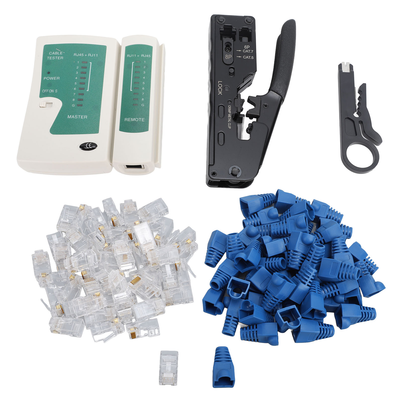Rj45-durchgangsklemmwerkzeug Für Cat5- Und Cat6-ethernetkabel Mit Integriertem Netzwerktester Und Abisolierzange