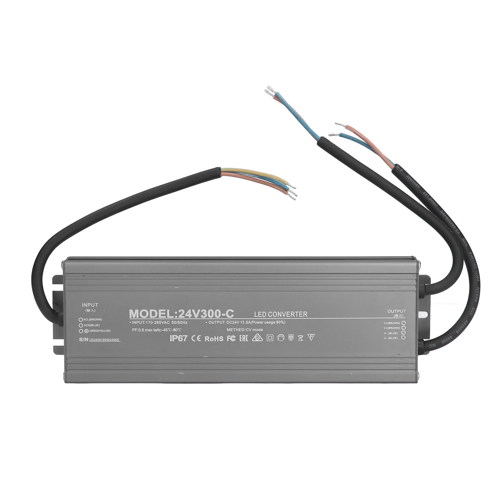 Ip67 Wasserdichtes 300-w-led-netzteil Für Leuchtreklamen, Konstantspannung 24 V, 12,5 A, Breiter Ac-eingangsbereich 170–265 V