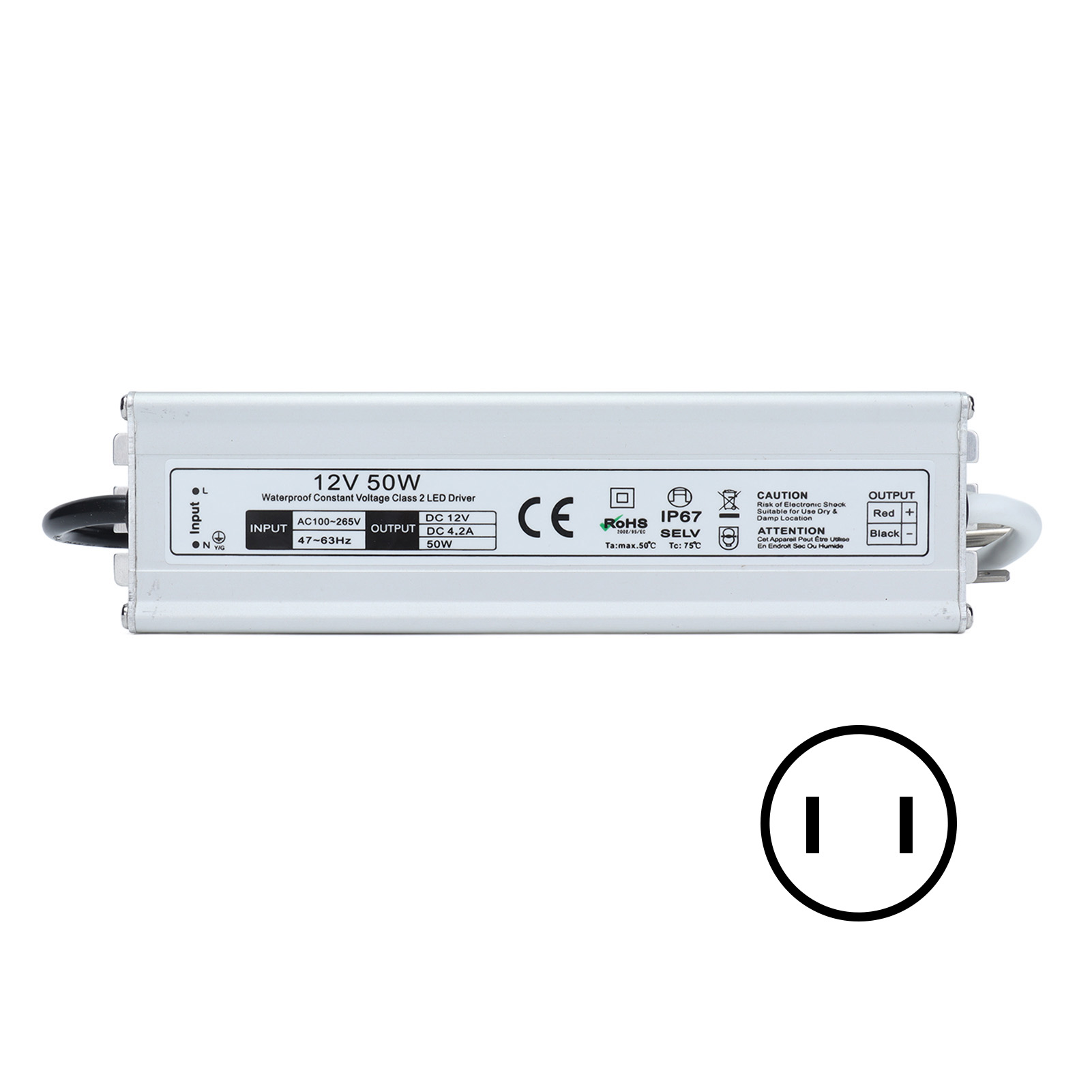 Ip67 Wasserdichtes 100–265 V 50 W Led-netzteil Für Led-streifen, 12-v-transformator Mit Us-stecker