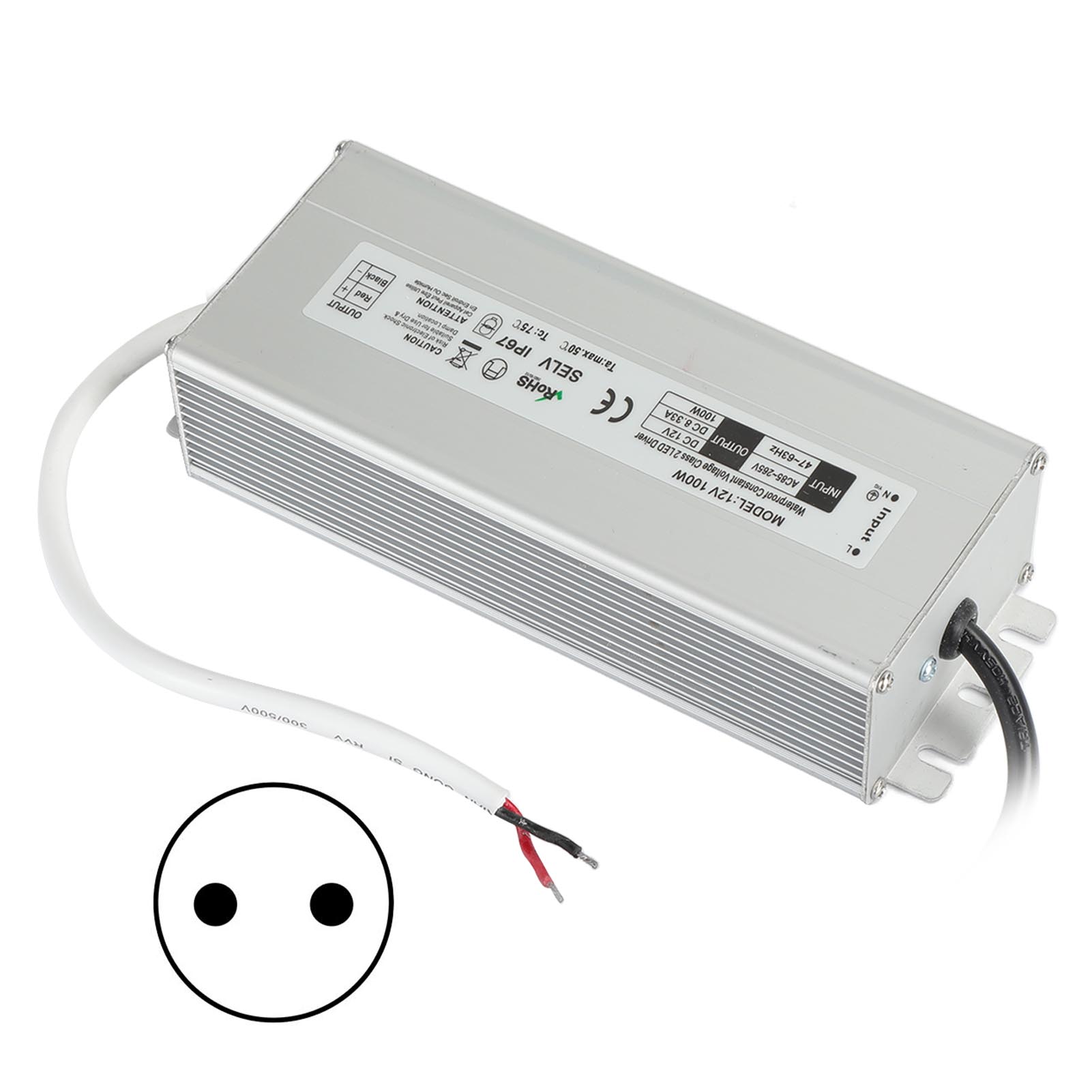 Ip67 Wasserdichtes Led-netzteil, Kompakte Bauform, Hohe Effizienz, Sicherer Wechselstrom 100–265 V, 12-v-ausgang, Eu-stecker