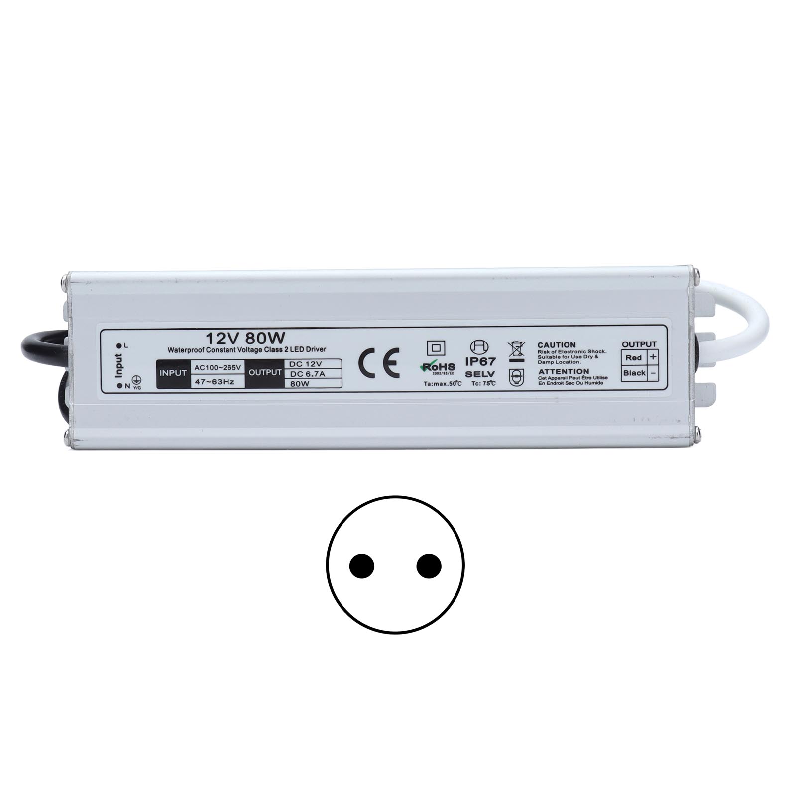 Ip67 Wasserdichtes Led-netzteil, Hohe Effizienz, Sicher Und Stabil Dank Mehrfacher Schutzfunktionen. Ac-eingang 100–265 V, Eu-stecker, 12-v-ausgang.