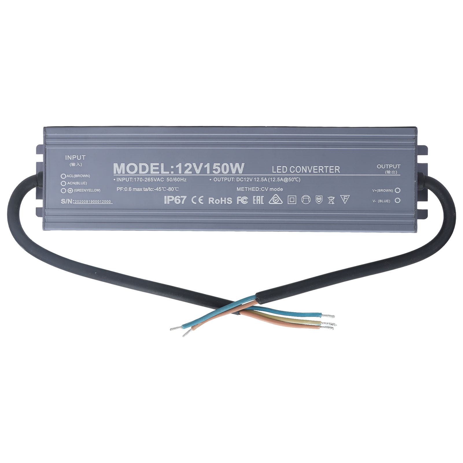 Ip67 Wasserdichtes 150w 12v 12,5a Led-streifen-netzteil, 170-265v Ac/dc-transformator