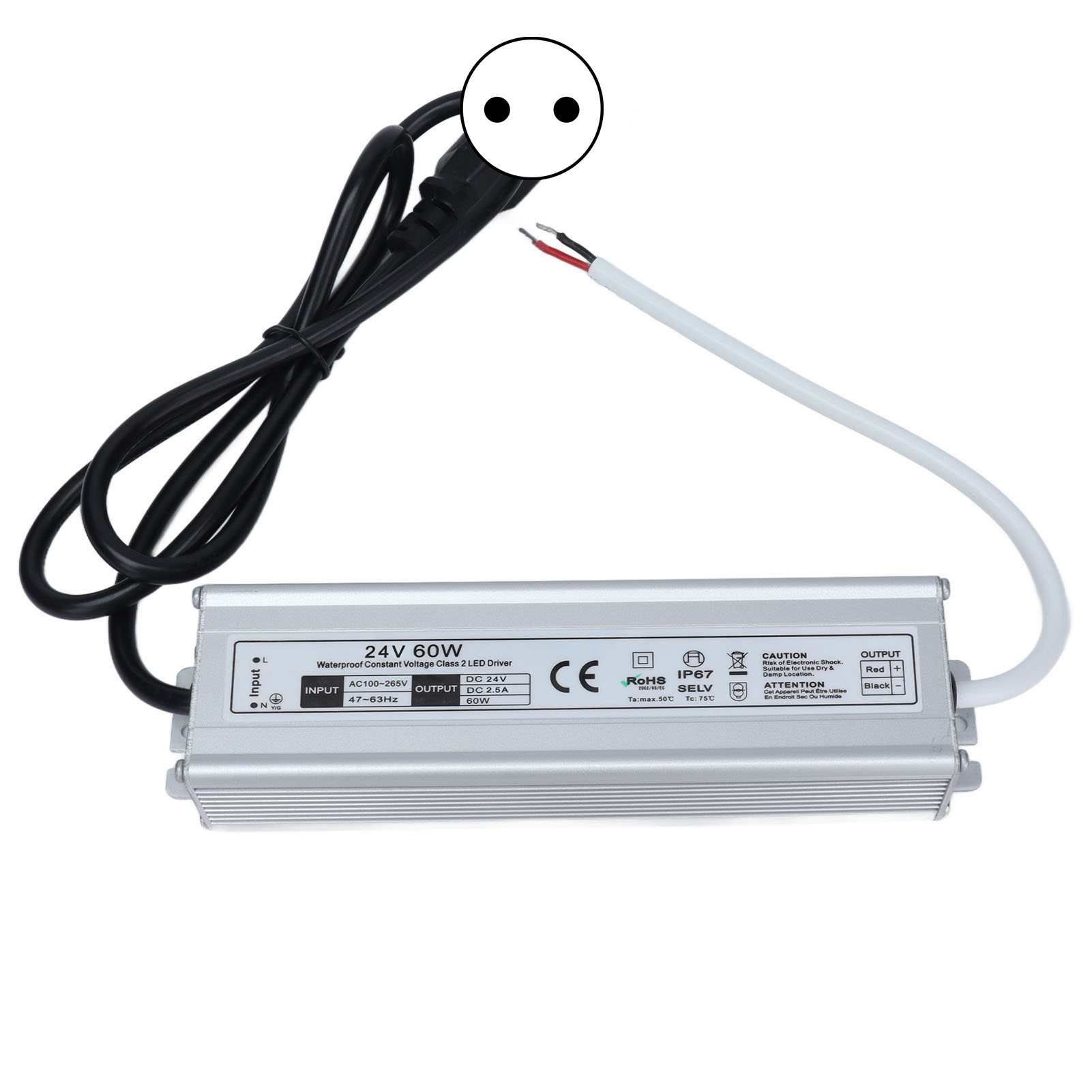 60-w-led-netzteil, Wasserdicht (ip67), 100–265-v-wechselstromtransformator, 24-v-ausgang Für Außenbeleuchtung