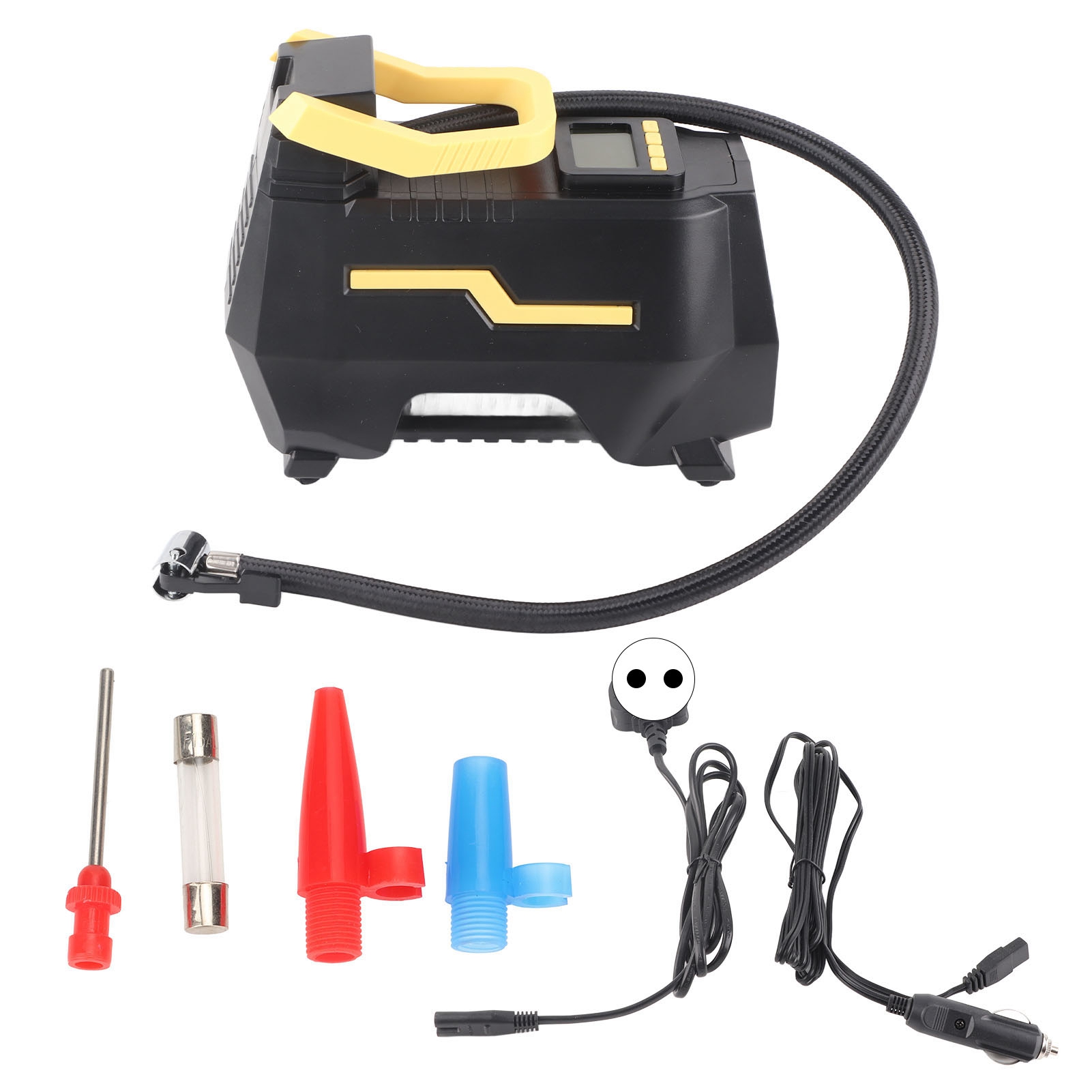 Tragbare 12-v-autoluftpumpe, Zweizylinderkompressor Mit Led-leuchte Und 110–240-v-eu-stecker