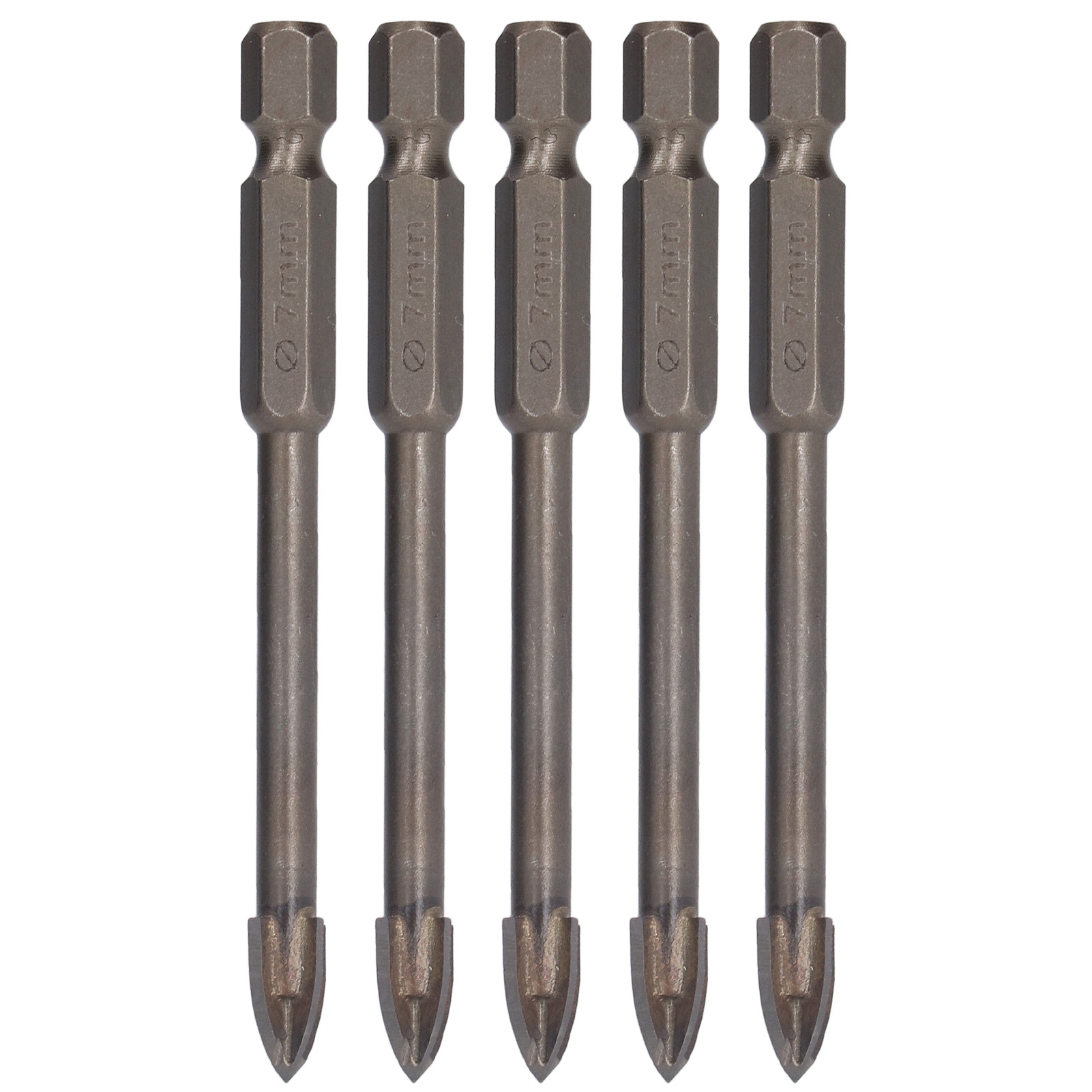 5-teiliges 1/4-zoll-kreuzbohrer-set Mit Sechskantschaft Für Fliesen, Glas, Keramik, Beton, Hartmetall, 7 Mm