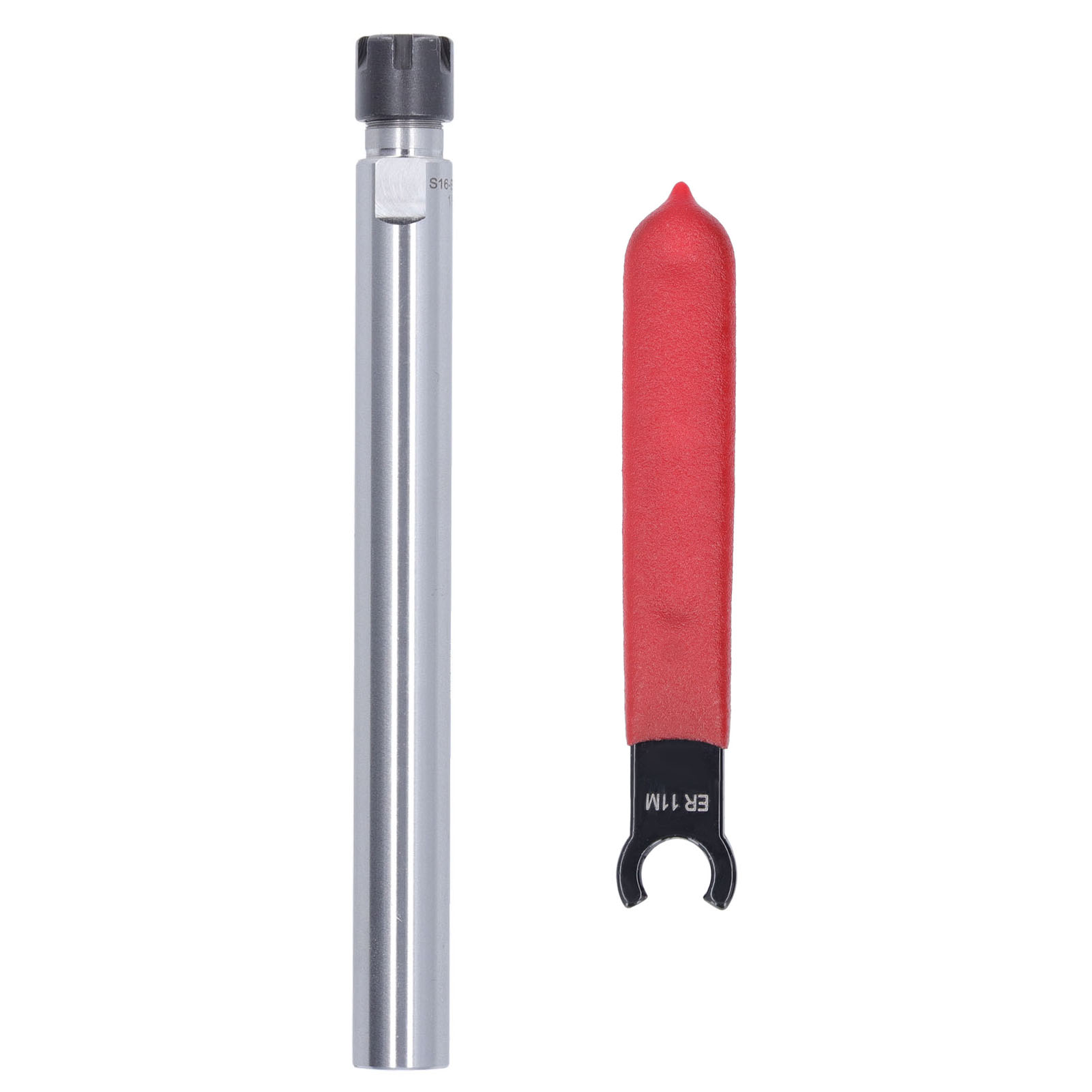 2-teiliger Gerader 150-mm-werkzeughalter Er11 Für Cnc-fräsmaschinen, Aus 40cr-stahl, Mit Schraubenschlüssel – C16-er11m-150l