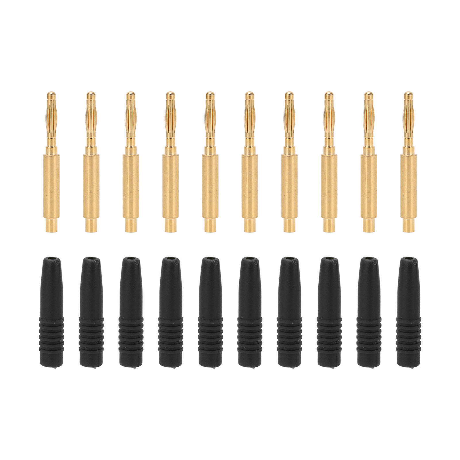 10 Stück Vergoldete 2-mm-bananenstecker (stecker) Mit Isolierkappe Für Testgeräte, Schwarz