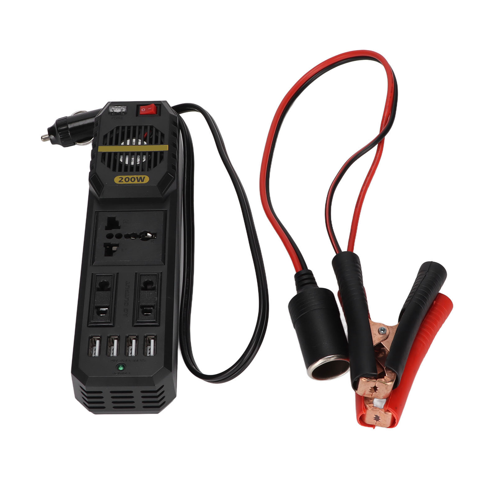 12v Auf 220v 200w Kfz-wechselrichter Mit Batterieklemmen – Hochleistungs-spannungswandler