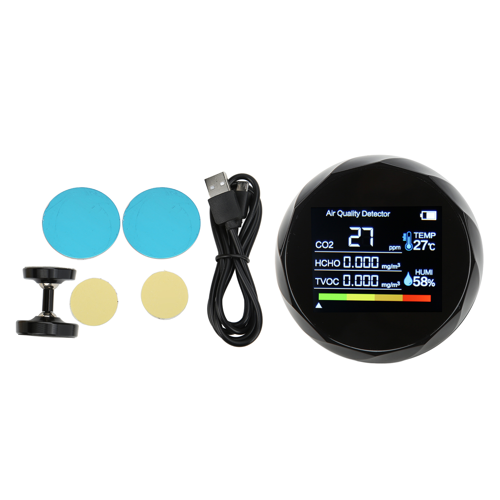 5-in-1 Digitaler Co₂-detektor – Infrarotsensor, Hcho-messung, Temperatur, Luftfeuchtigkeit – Schwarz