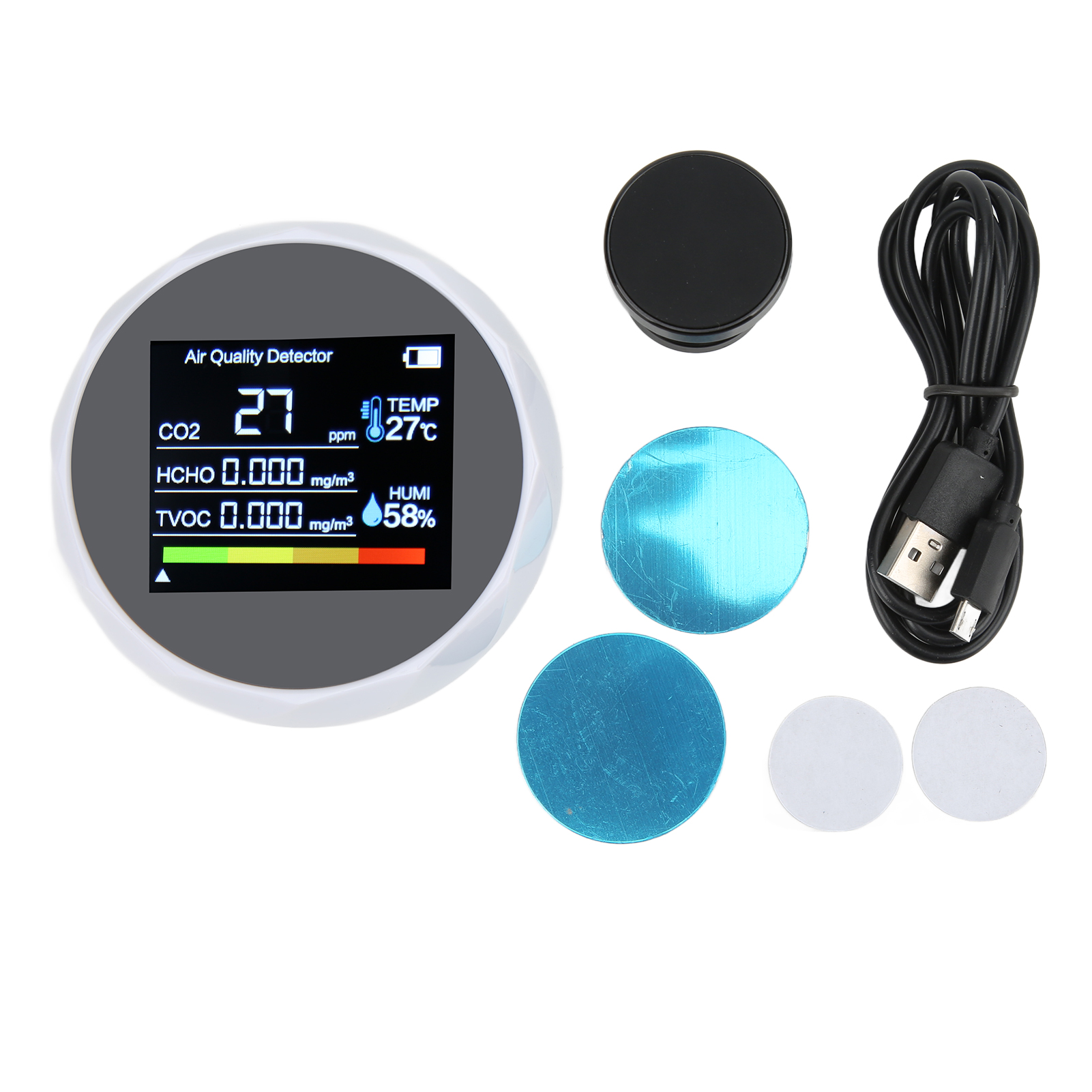 Zn-2co5 5-in-1 Digitaler Luftqualitätsmonitor – Co₂-detektor, Hcho-sensor, Thermometer-hygrometer – Weiß