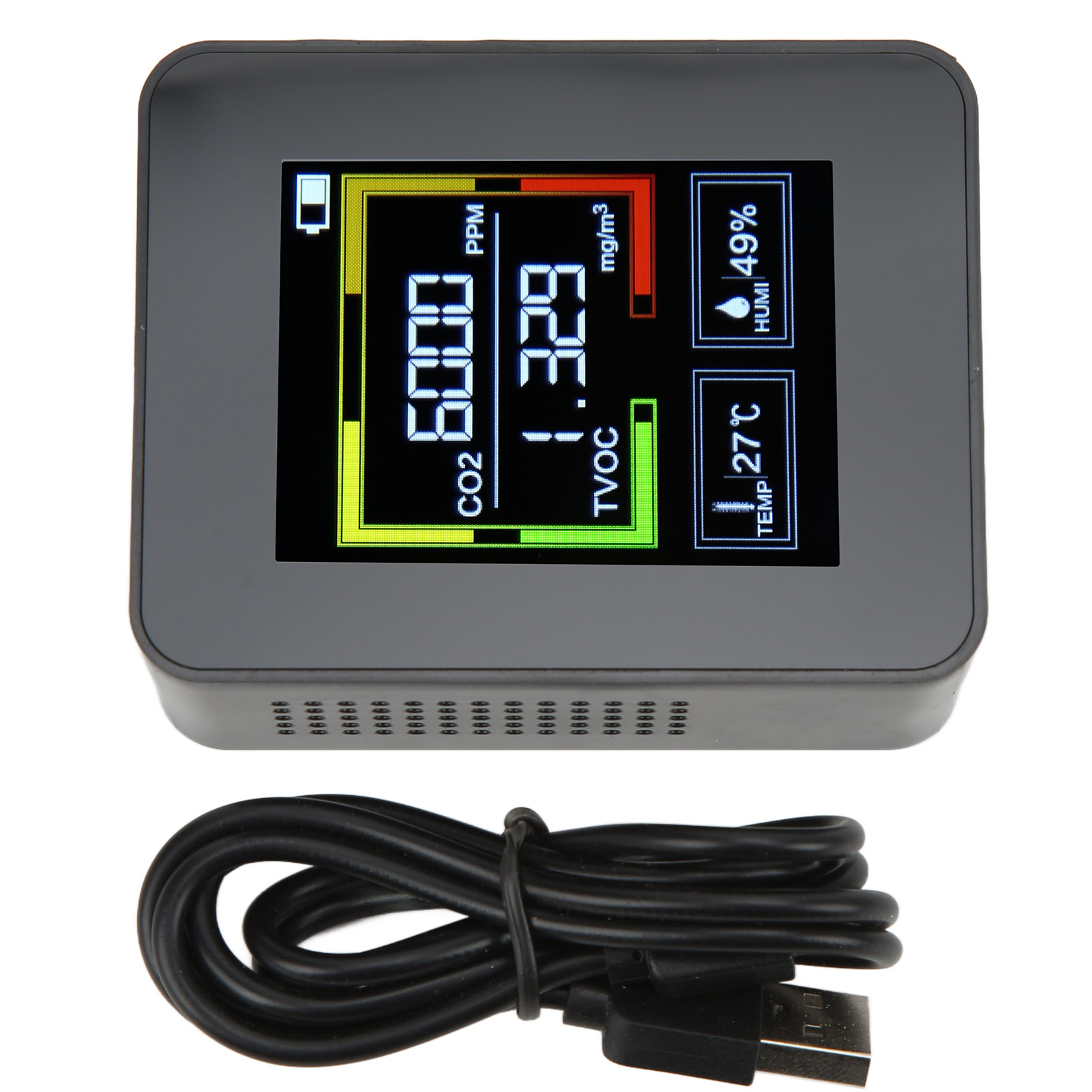 Znaz2 Intelligenter 4-in-1 Co2-detektor - Tragbarer Luftqualitätsmonitor Mit Thermometer Und Hygrometer (schwarz)