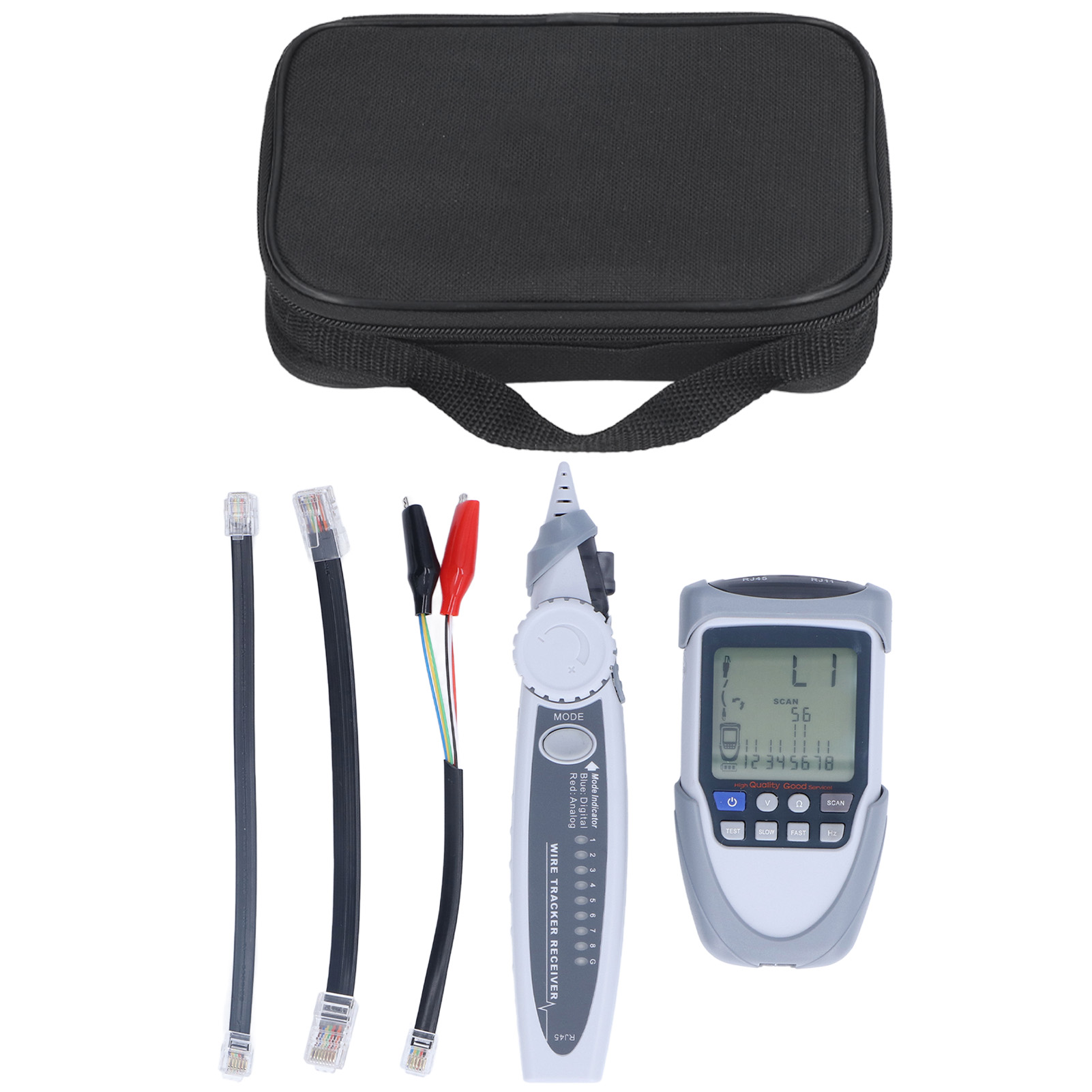 Multifunktions-lcd-digital-netzwerkkabeltester Mit Tasche, Poe- Und Analogdrahtdetektor