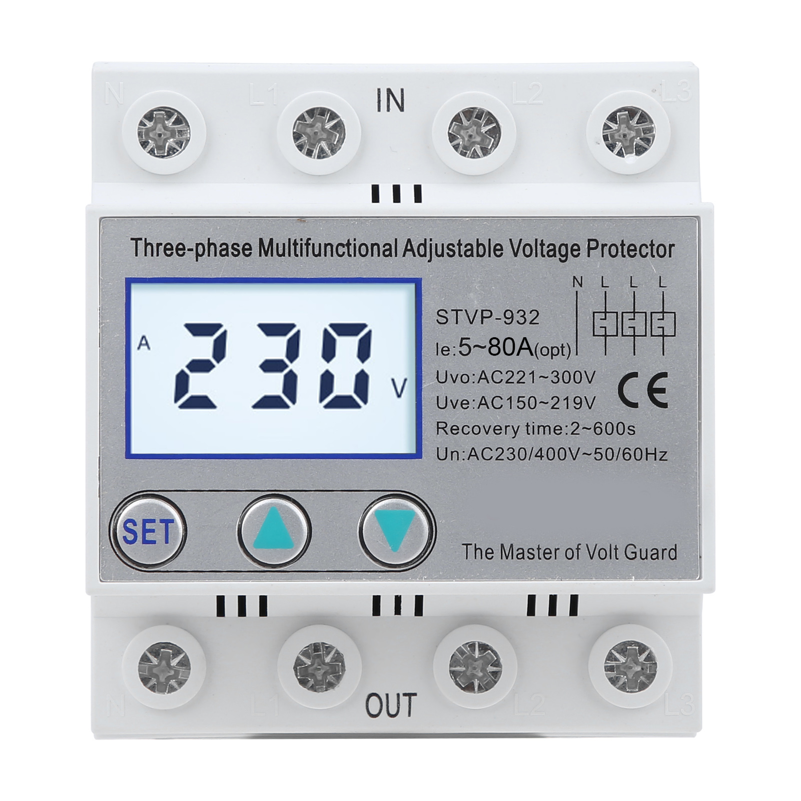 Einstellbarer 3-phasen-spannungsschutz Mit Multifunktions-lcd-display Stvp-932 230 V/400 V Ac 63 A Automatische Rückstellung