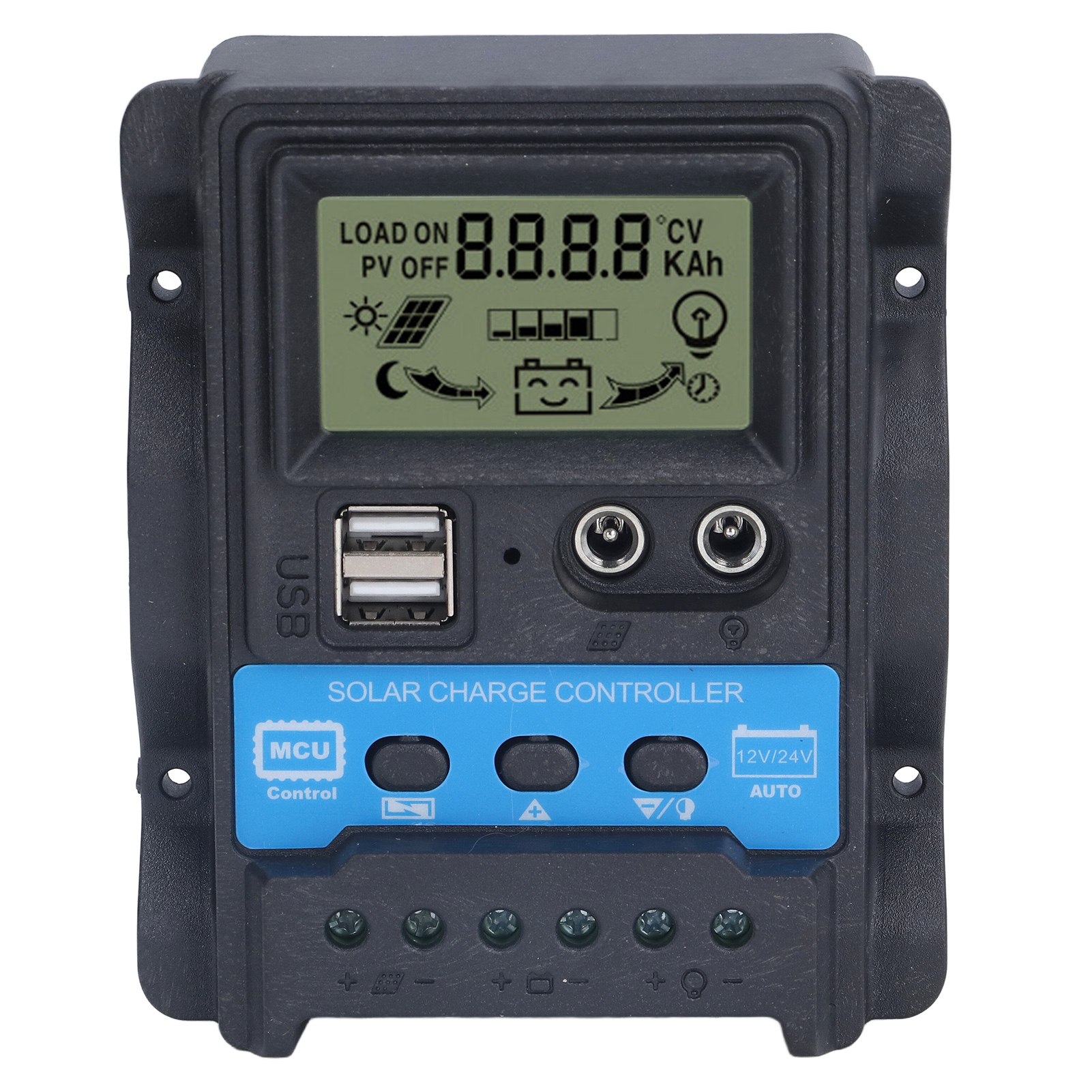 10a Pwm Solar-laderegler Mit Lcd-bildschirm Und Zwei 5v Usb-anschlüssen - 130w (12v)/260w (24v)