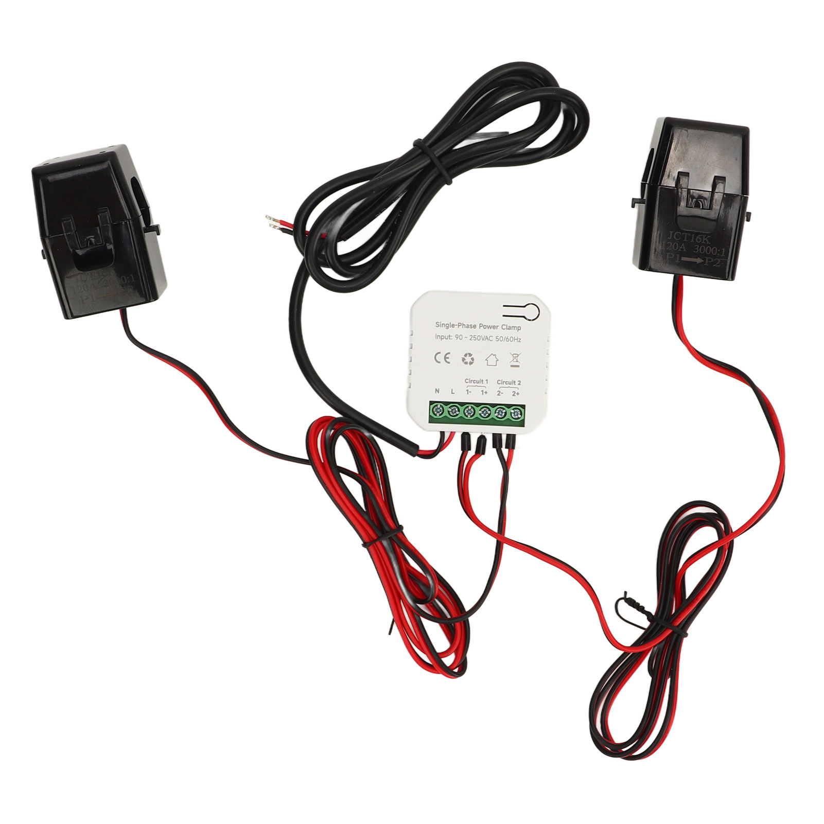 Tuya Wifi Smart-energiezähler, Einphasiger Verbrauchsmonitor Mit 2 X 120a Stromwandlern, 90-250vac.