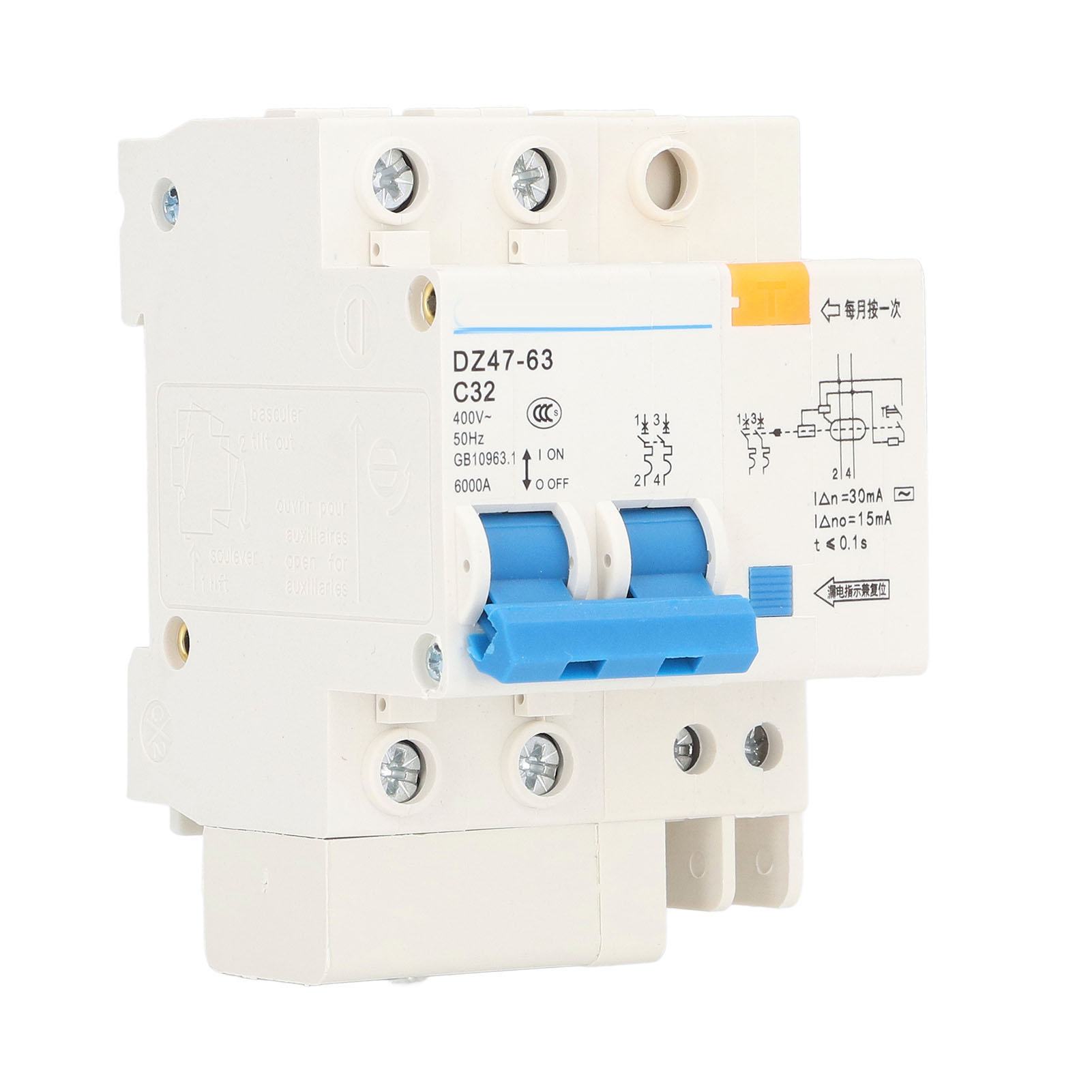 Fehlerstromschutzschalter 30 Ma 400 V 2p+n 32 A Dz4763 C32 - Erdschlussschutz