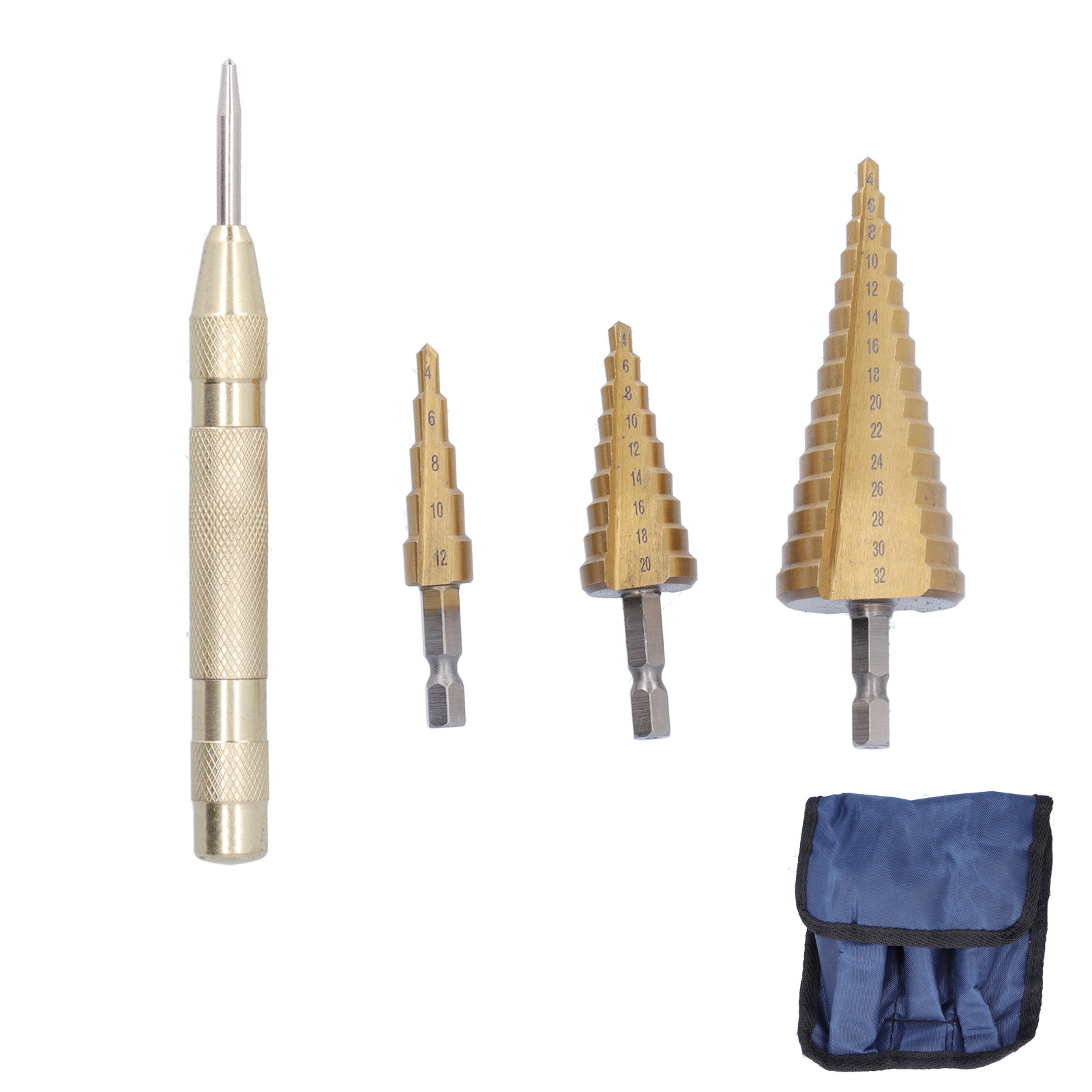 3-teiliges Profi-stufenbohrer-set Aus Hss, 4–32 Mm Sechskantschaft + Selbstzentrierende Pagodenform
