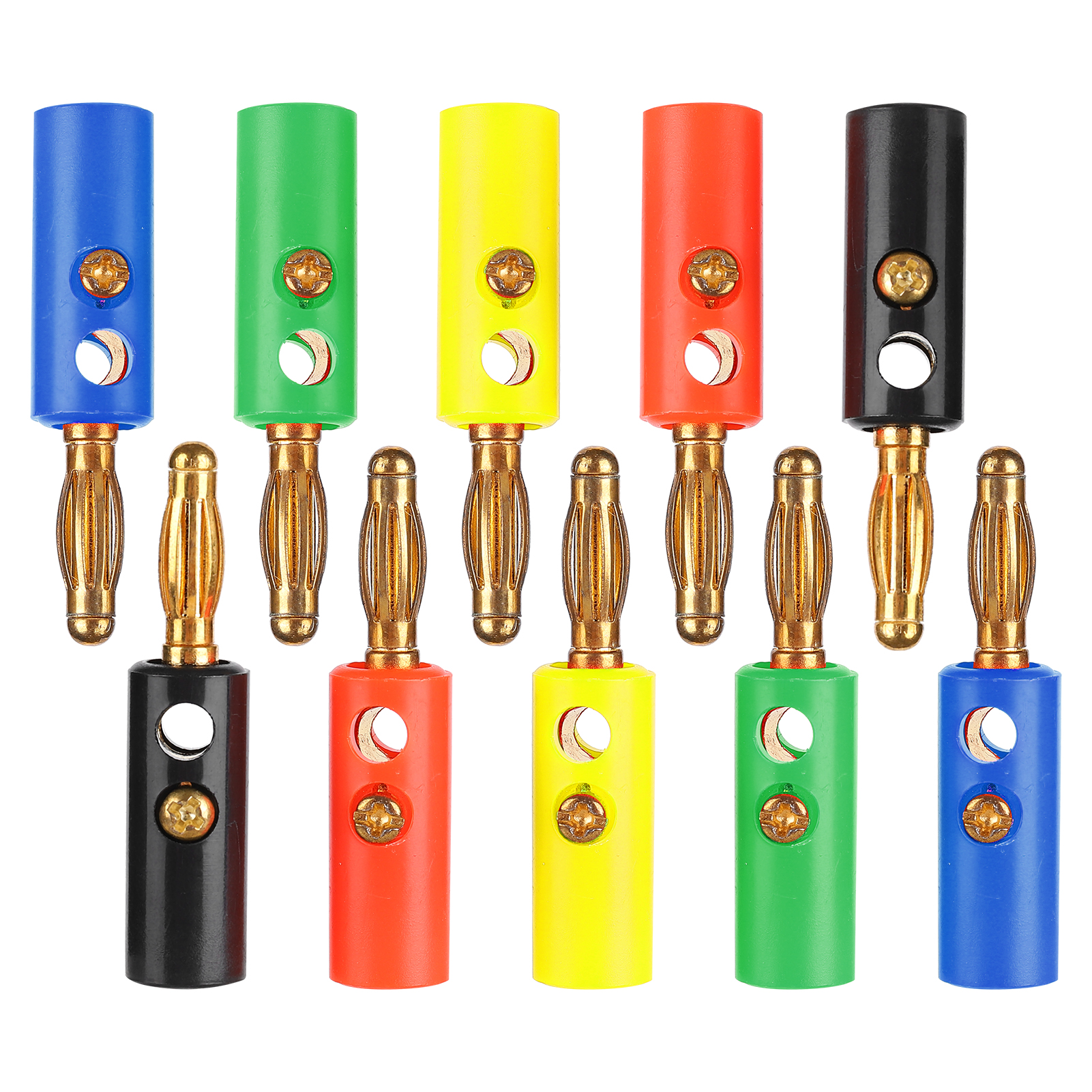 Sets U54 4-mm-bananenstecker, Vergoldet, Mit Befestigungsschrauben In Laternenform – Rot, Schwarz, Gelb, Grün, Blau