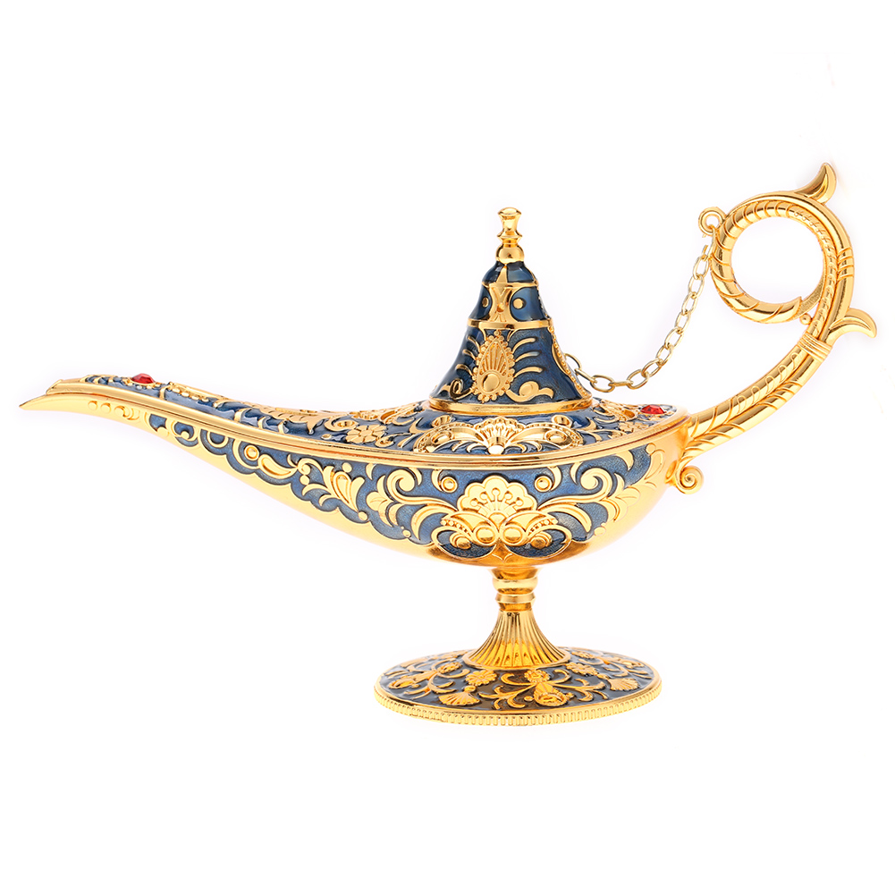 Blaue, Skulpturale Aladdin-lampe Aus Metall – Zaubertopf-feenlaternen-dekoration