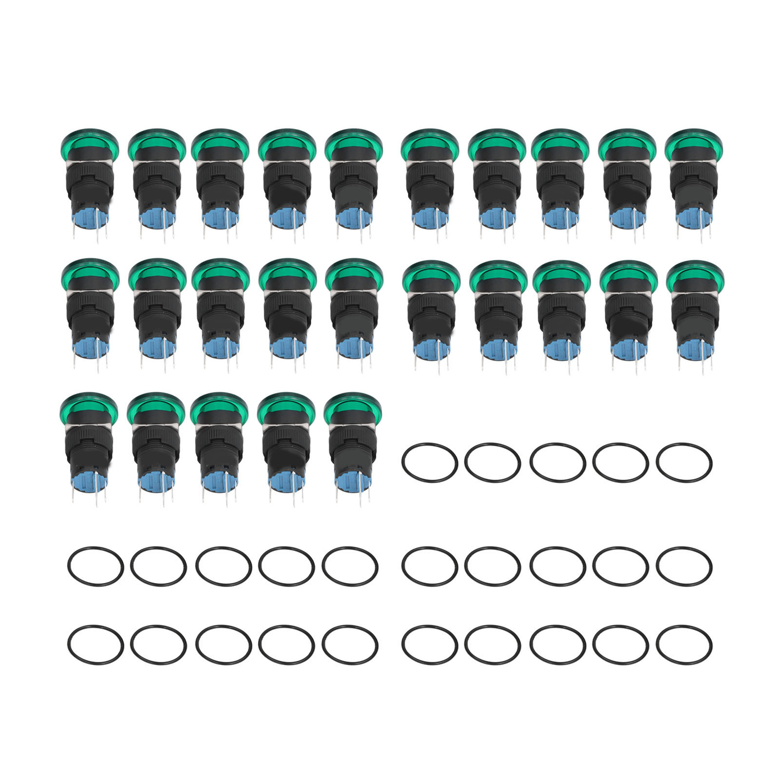 25 Stück Miniatur-drucktaster Aus Kunststoff, Schutzart Ip65, Grüner Pilzkopf, Selbstrückstellend, 16 Mm, Ac/dc 24 V