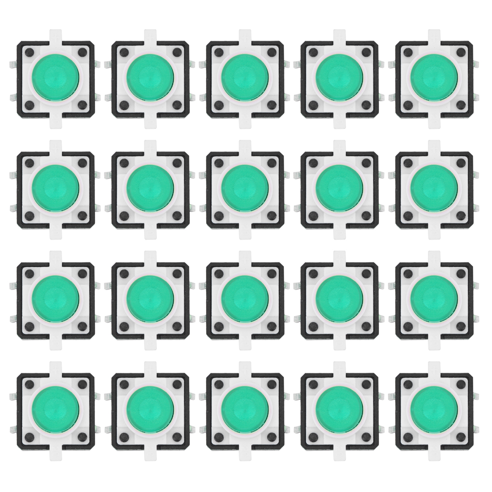20 Stück Momenttaster Mit Grüner Led-beleuchtung, 12 X 12 X 7,3 Mm