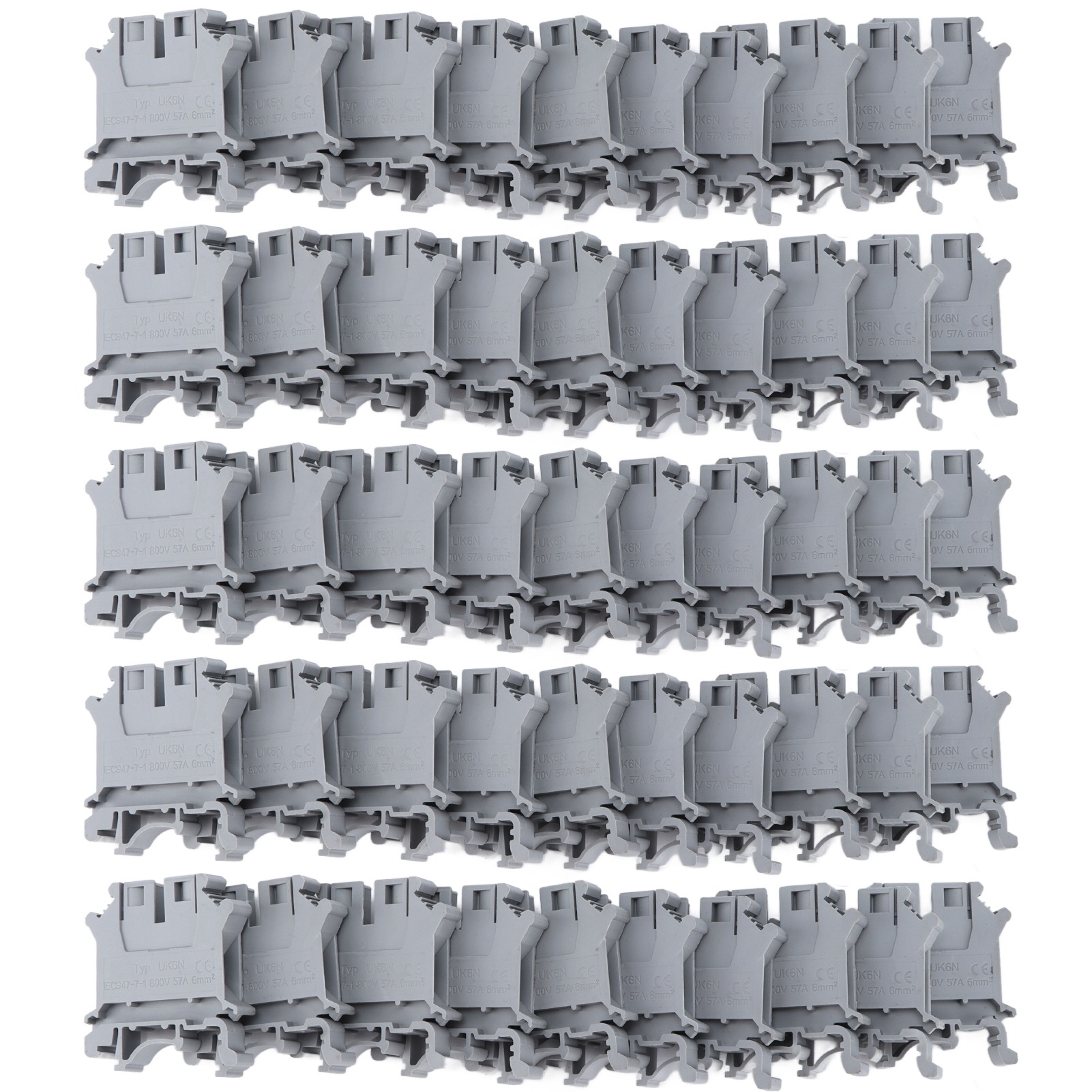 50-teiliger Din-schraubklemmenblock Aus Reinkupfer, 57 A 800 V, Für Uk-6n-schiene