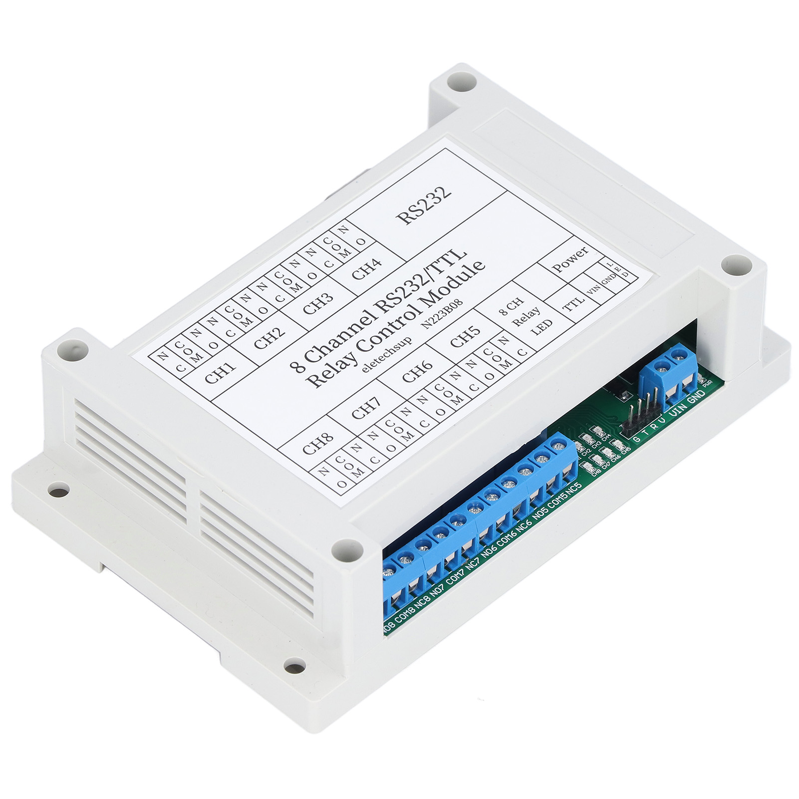 N223b08 8-kanal-dc-12v-relaismodul Mit Rs232-schnittstelle, Fernbedienung Und Led – Inklusive Gehäuse