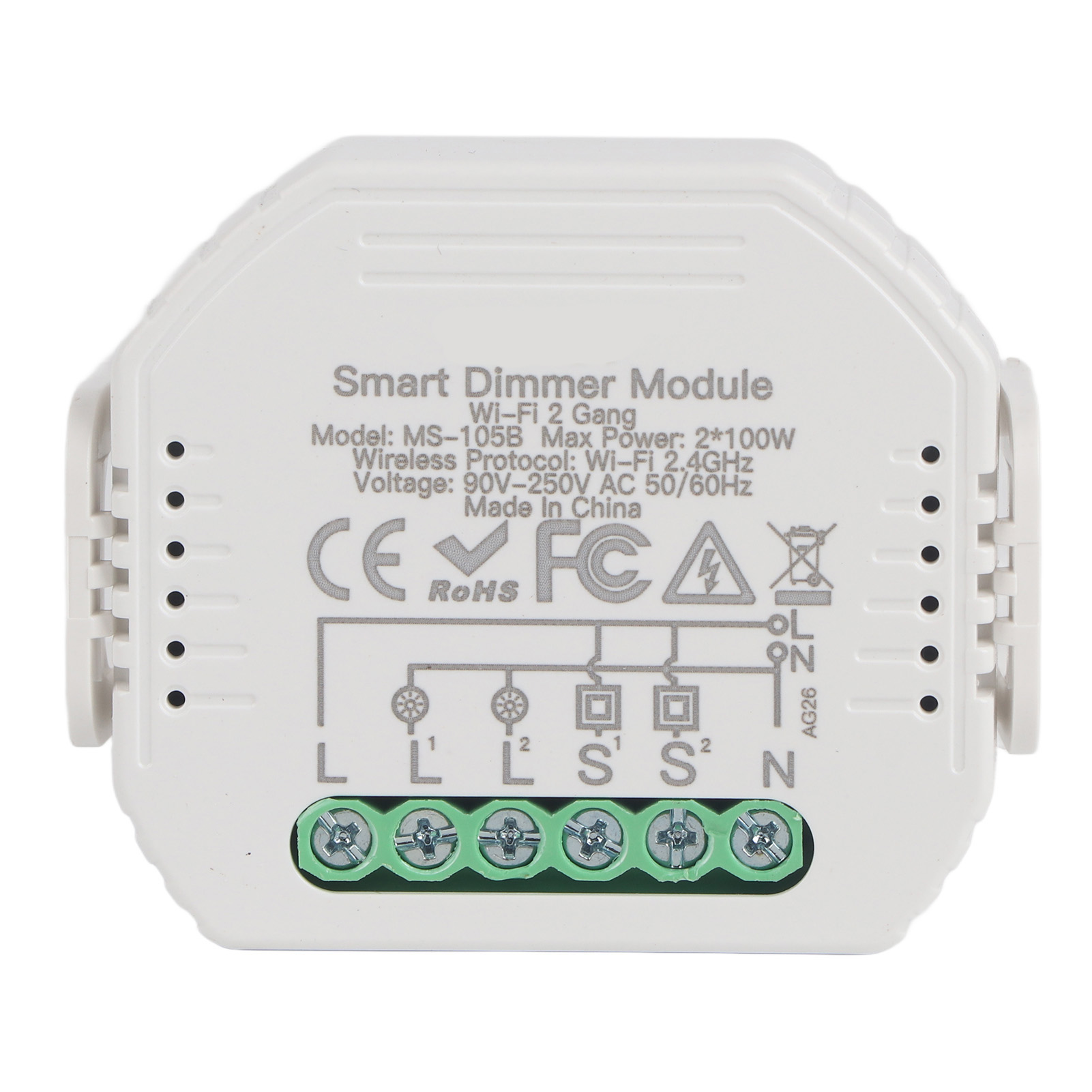 2-wege-smart-dimmermodul, App-steuerung, Unterputzmontage, 90–250 V
