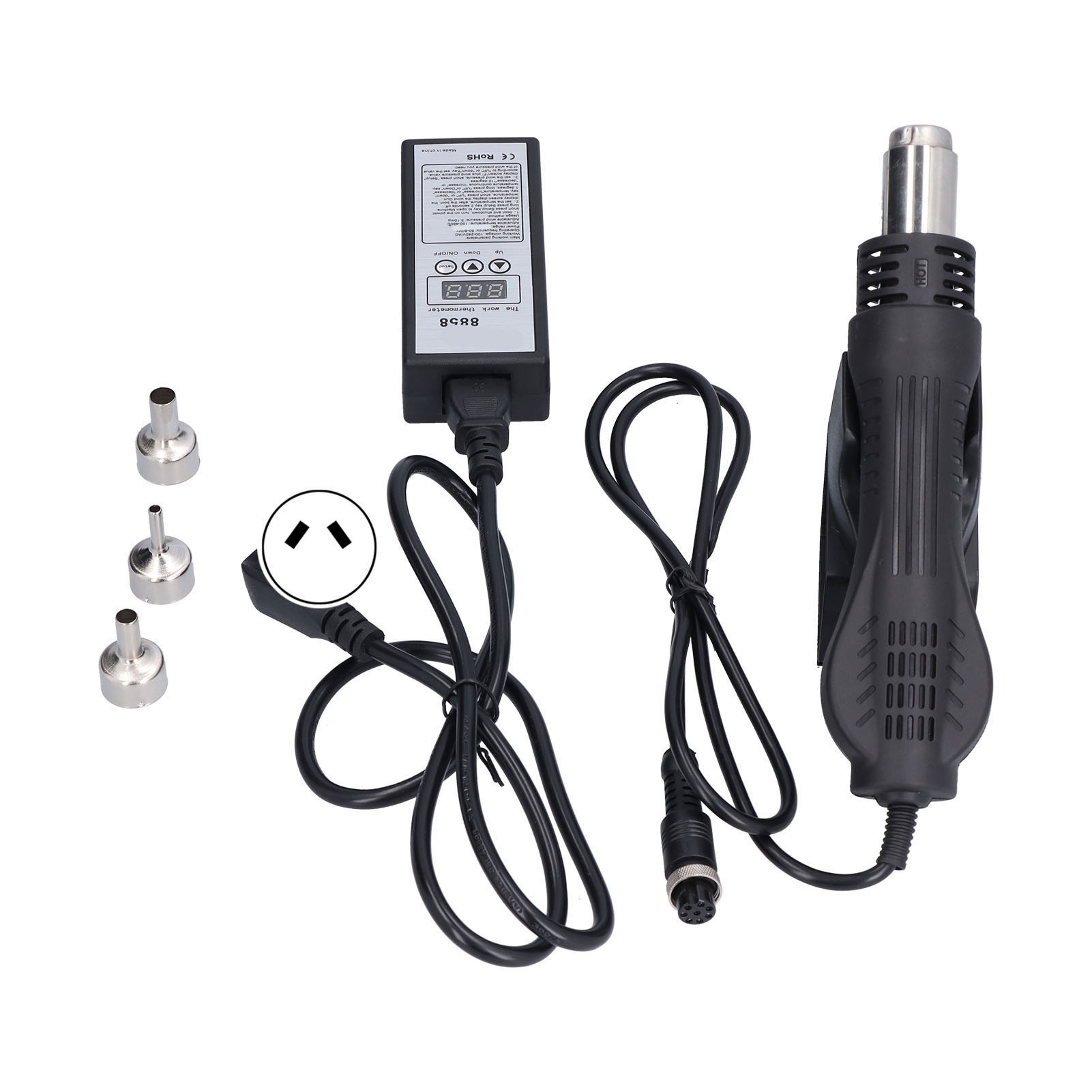 Tragbares Heißluftgebläse Mit Led-anzeige, Einstellbar Zum Entlöten, 100–240 V Wechselstrom, 100–320 W, Stecker 8858au