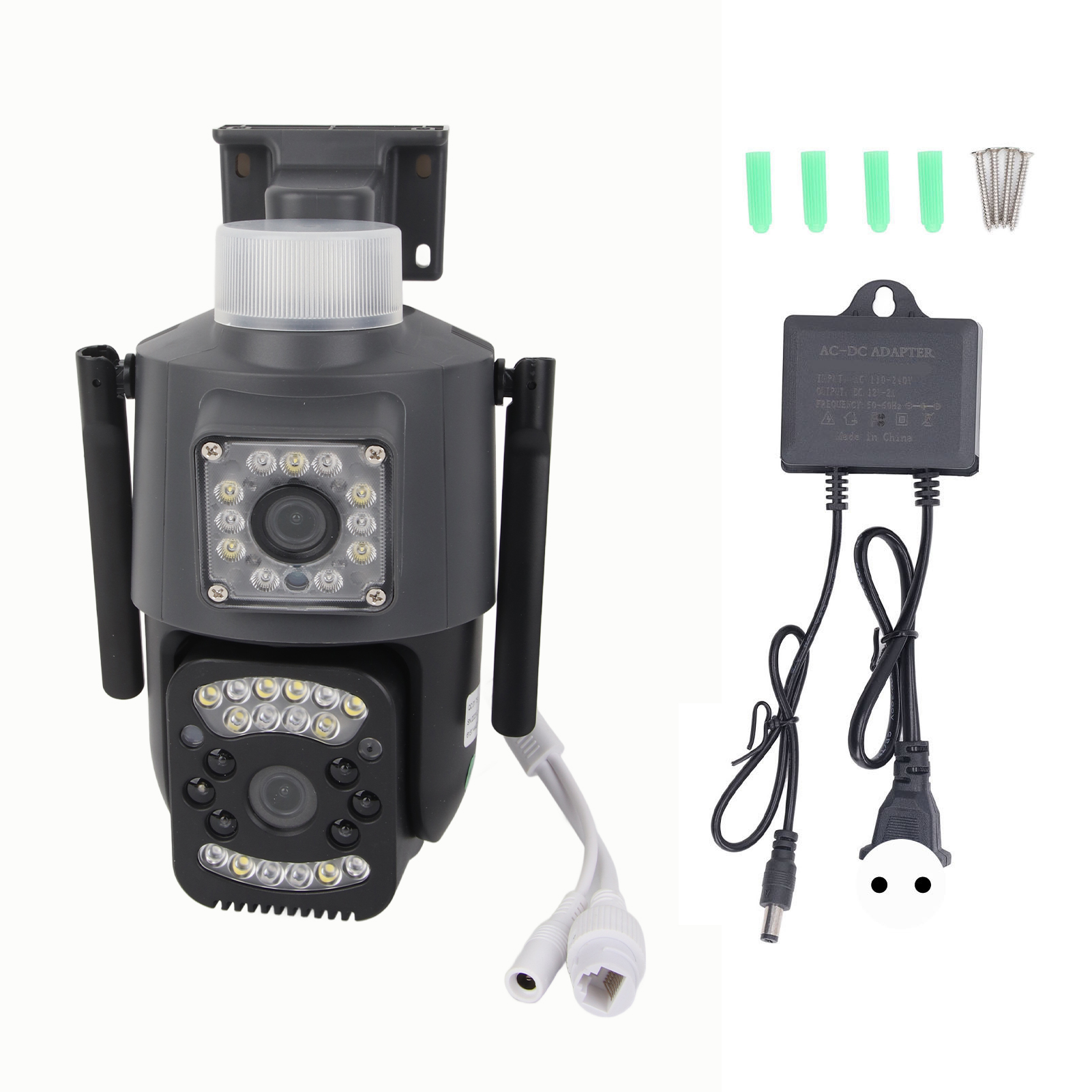 5-megapixel-wlan-kamera Mit Dual-objektiv, Ip66-wasserdicht, Nachtsicht, 110–240-v-netzteil Mit Eu-stecker