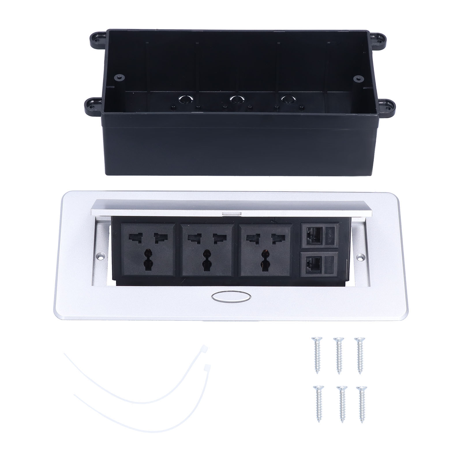 Versenkte 3-polige Bodensteckdose Mit Rj45- Und Telefonanschluss, 250 V, 13 A