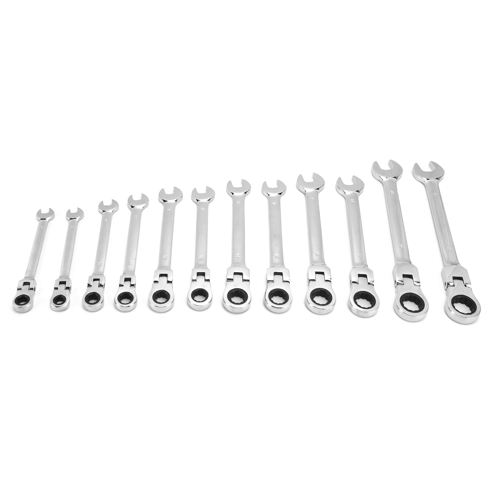 Satz Mit 12 Metrischen Steckschlüsseln (8–19 Mm) Aus Chrom-vanadium-stahl Mit Aufbewahrungstasche Und Drehbarem Kopf