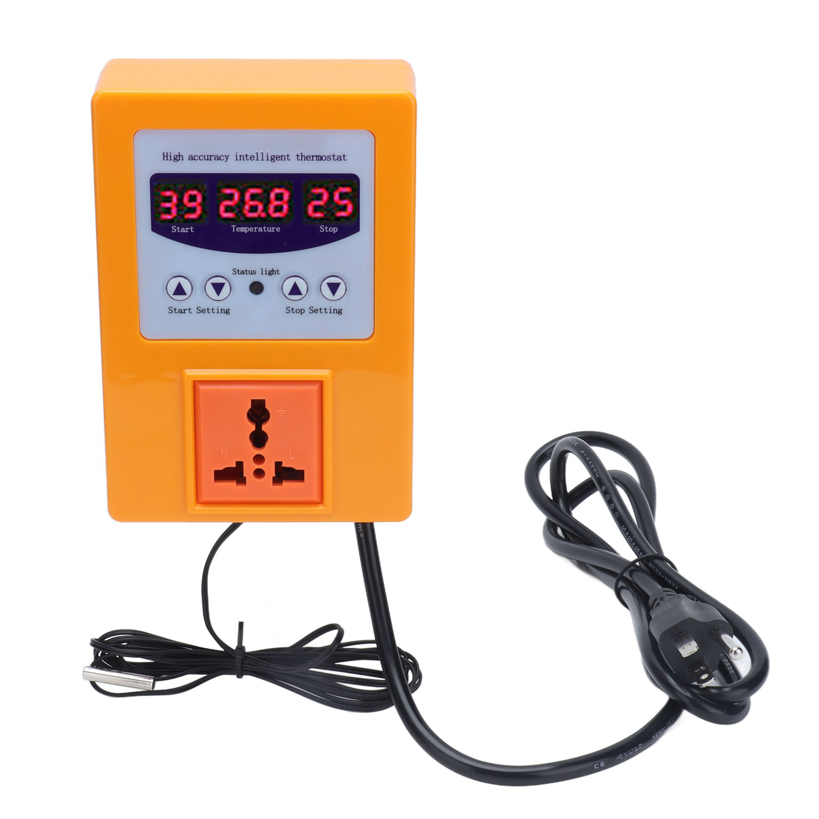 Digitales Thermostat Mit Digitalanzeige Und Sensor – Temperaturregler Ac110–240v, Us-stecker, Orange