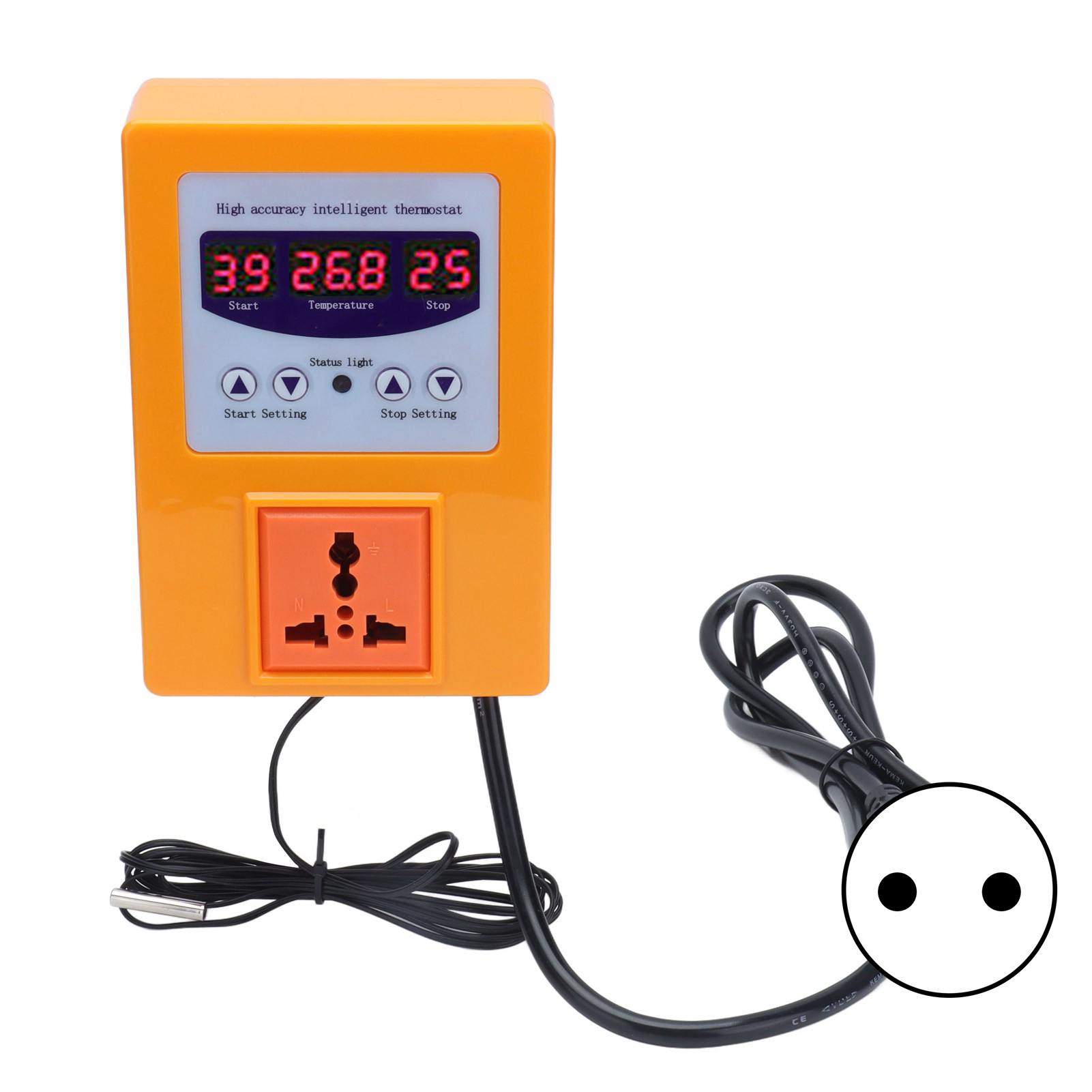 Digitaler Temperaturregler Mit Display Und Sensor, Eu-stecker 110–240 V, Orange