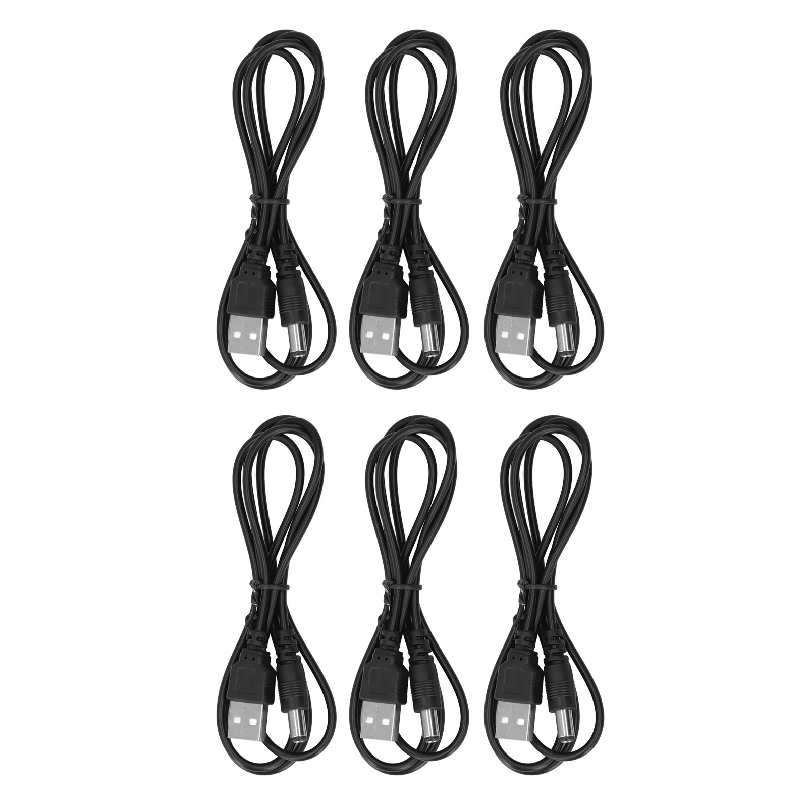 6er-pack Usb-a-stecker Auf Dc-stecker 5,5 X 2,1 Mm Stromkabel, 5 V, Schwarz