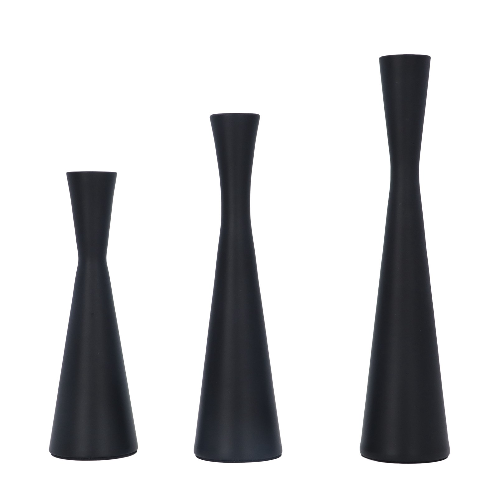 3-teiliges Set Schwarzer Kerzenhalter, Europäischer Stil, Luxuriöses Schmiedeeisen, Retro-modernes, Mattschwarzes Metall, Konisch