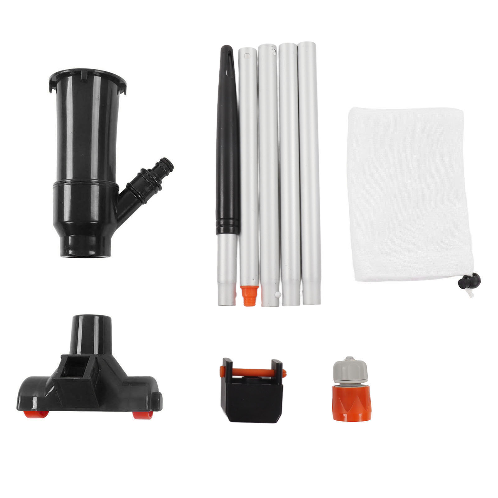 Tragbarer Poolsauger Für Teiche Und Whirlpools Mit 5 Aluminium-stangensegmenten Und Feinem Nylon-netzbeutel, Schwarz, Eu-standard