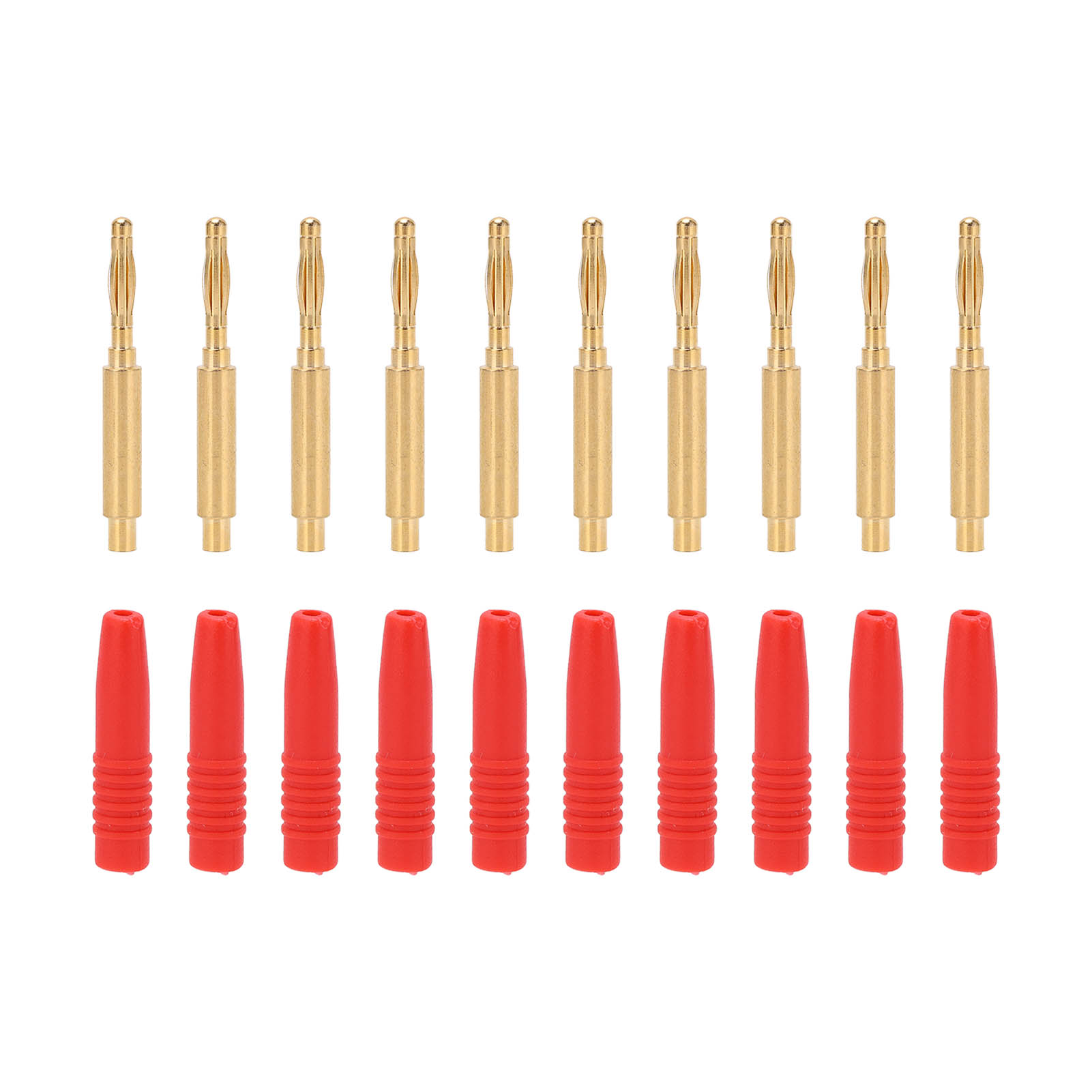 10 Stück Vergoldete 2-mm-bananenstecker (stecker) Mit Isolierung Und Gehäuse Für Testgeräte, Rot