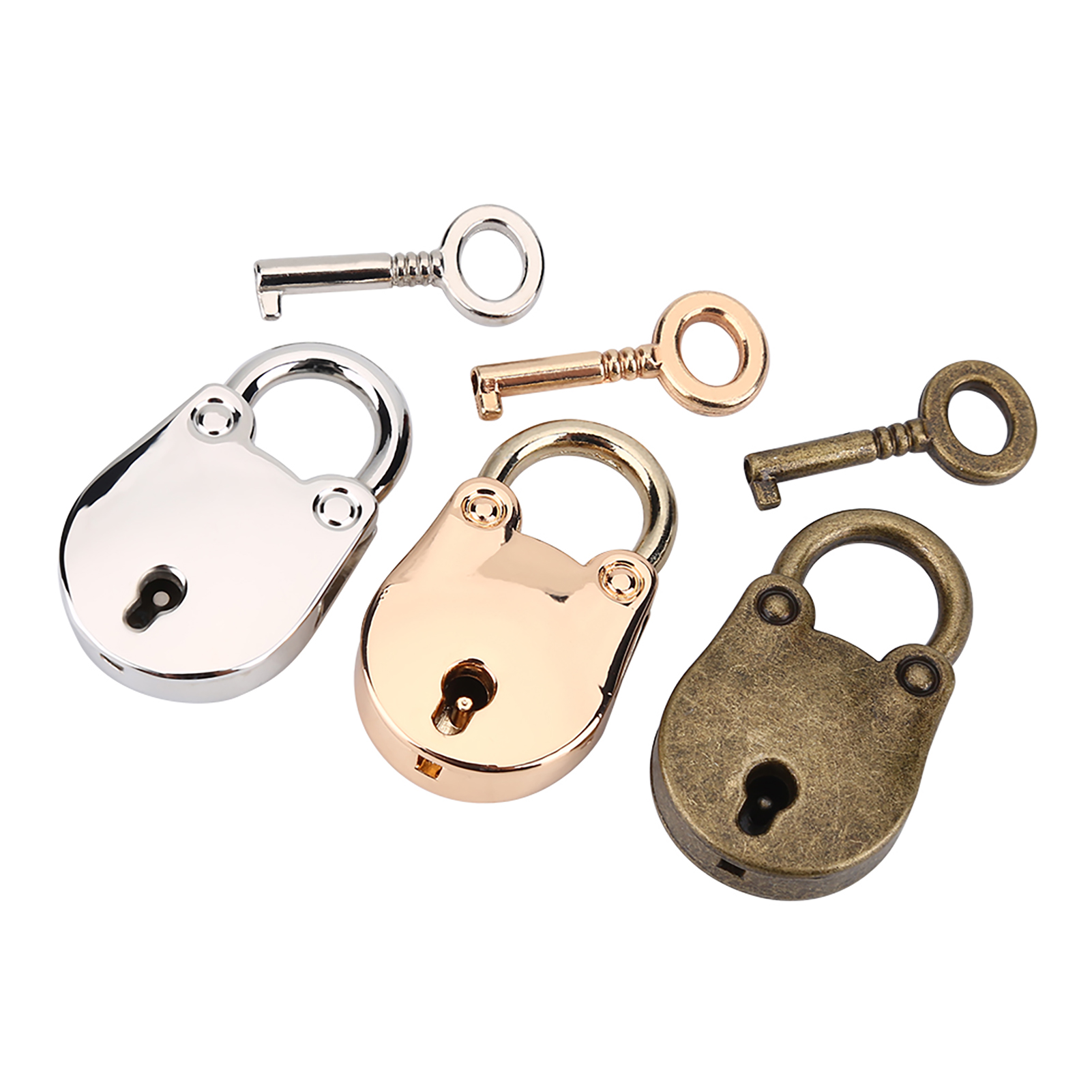 Set Aus 3 Antiken Vorhängeschlössern Mit Skelettschlüsseln Und Notizbuch Mit Schlössern Aus Silber, Gold Und Bronze
