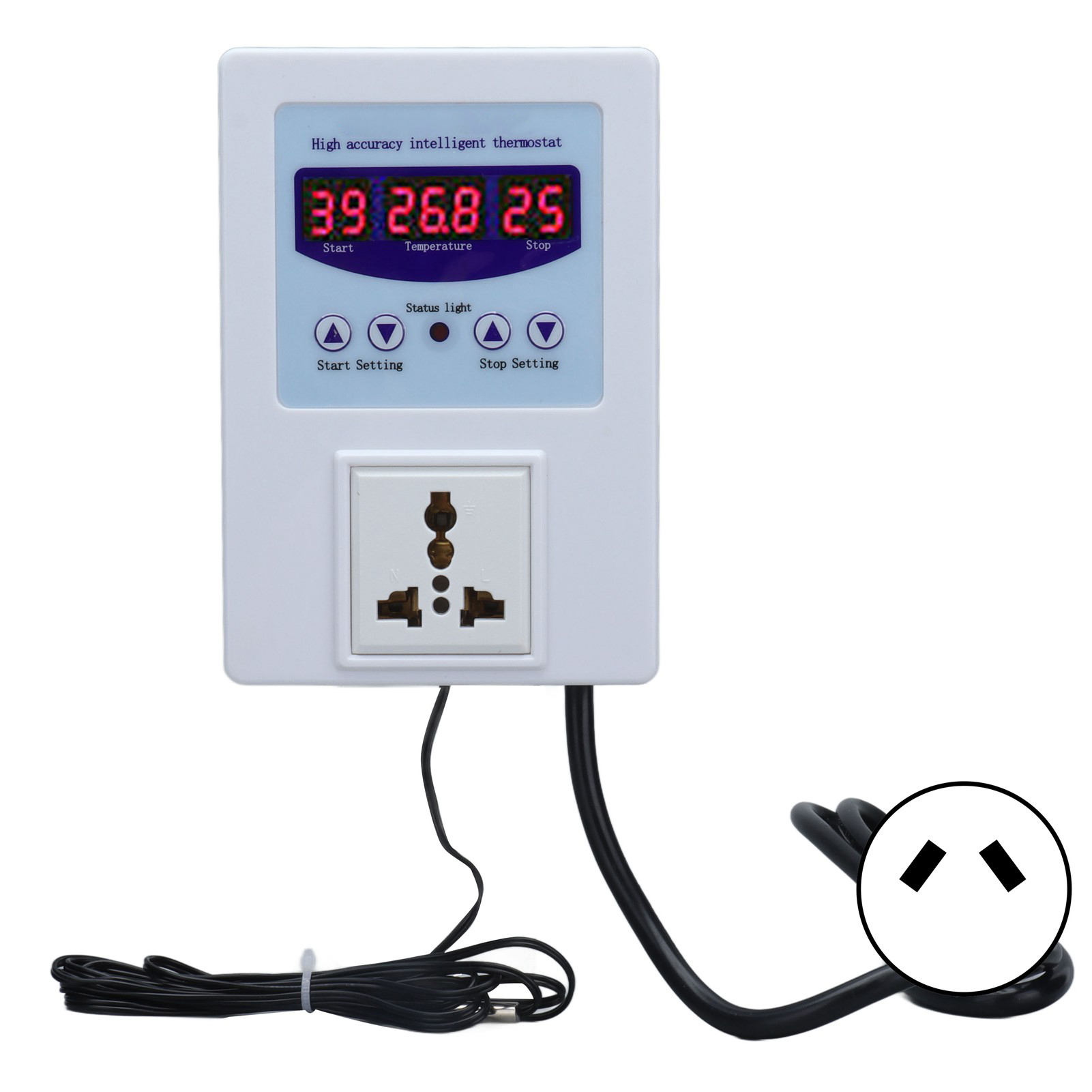 Digitales Thermostat Mit Digitalanzeige Und Sensor – Temperaturregler, Australischer Stecker 110–240 V, Weiß