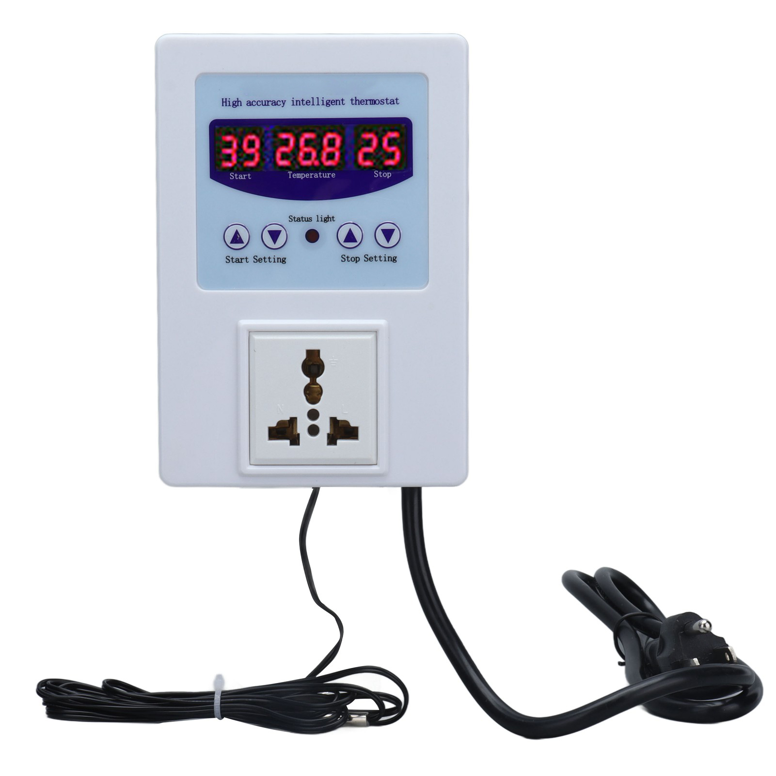 Digitales Thermostat Mit Digitalanzeige Und Fühler – Temperaturregler Ac 110–240 V, Us-stecker, Weiß