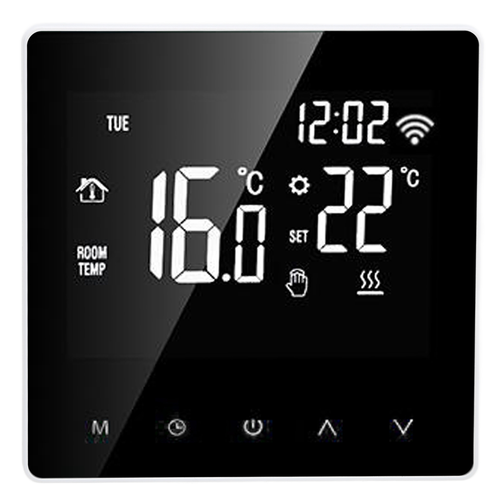 Me81h Wlan-smart-thermostat Für Fußbodenheizung, Tuya-kompatibel, Wandmontierter Elektrischer Heizungsregler, 230 V Wechselstrom, Lcd-display, Weißer Hintergrund