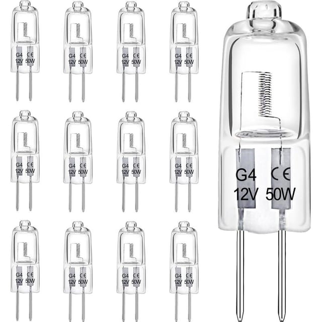 G4-halogenlampen, 12 V, 50 W, 2-polige, Klare Kapsellampe, 2700 K Warmweiß, Dimmbar (12er-pack) [energieklasse G]