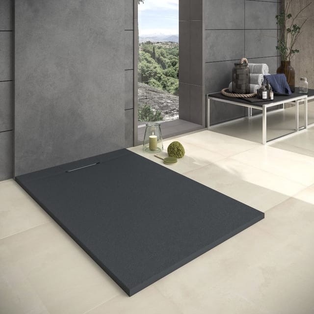 Mineralguss-duschwanne Extra Flach Vortex Schieferoptik Anthrazit 80x150 Cm