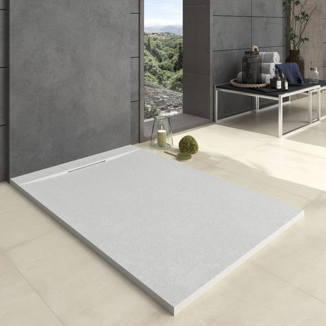 Mineralguss-duschwanne Extra Flach Vortex Schieferoptik Weiß 70x120 Cm
